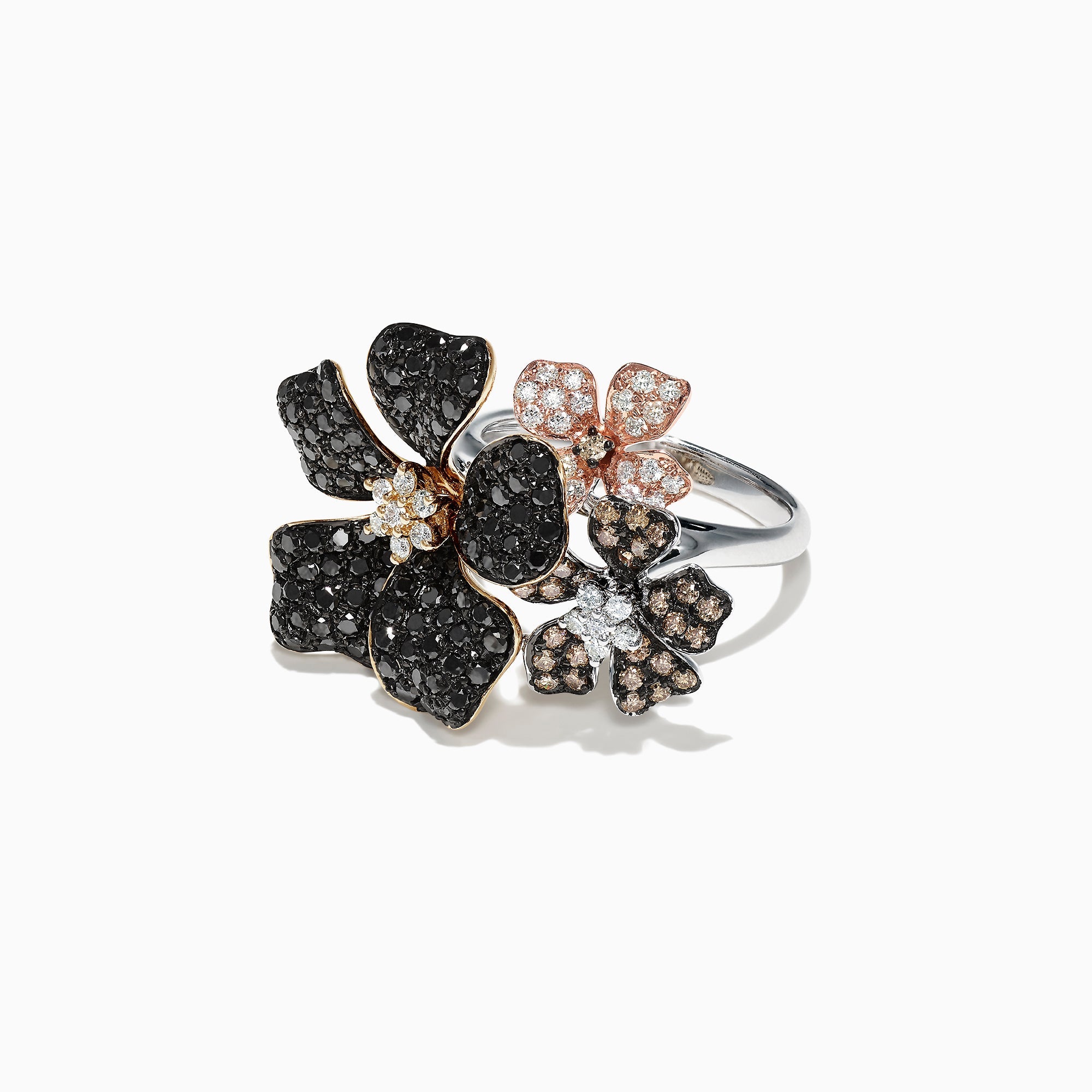 Nature 14K Gold Black, Espresso & White Diamond Flower Ring, 2.04 TCW