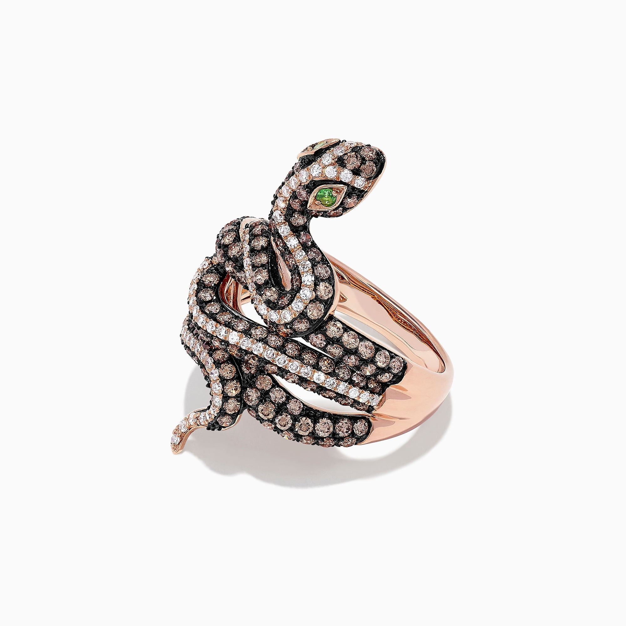 Safari 14K Rose Gold Brown and White Diamond Snake Ring, 1.85 TCW