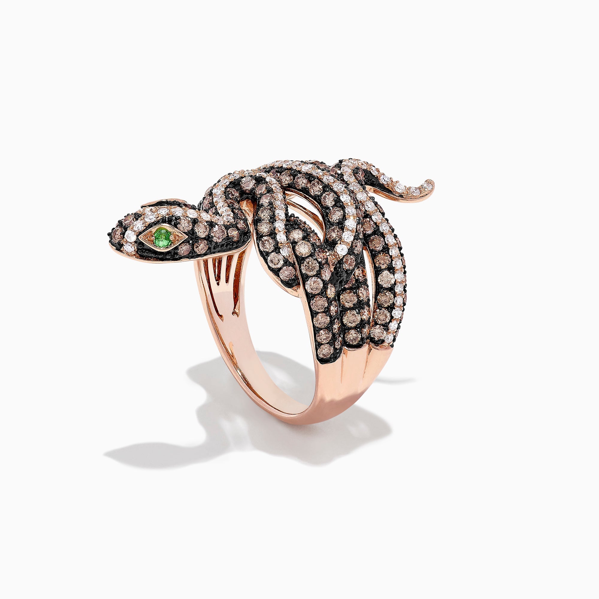 Safari 14K Rose Gold Brown and White Diamond Snake Ring, 1.85 TCW