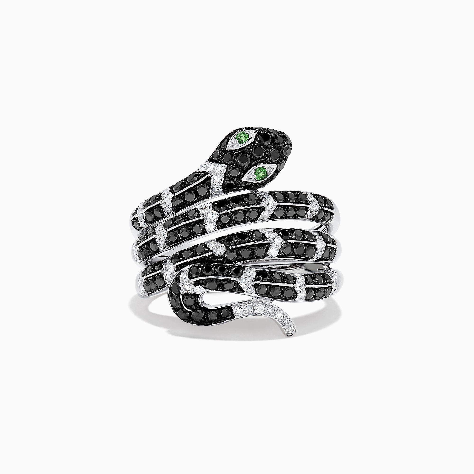 Safari 14K White Gold Diamond & Emerald Snake Ring, 1.06 TCW