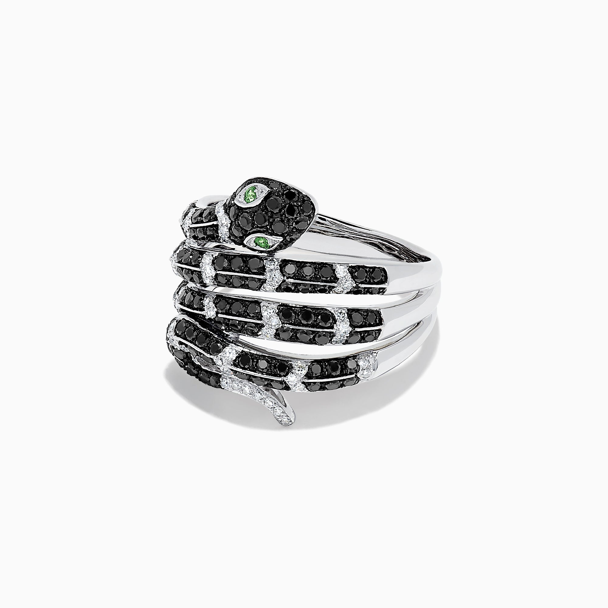 Safari 14K White Gold Diamond & Emerald Snake Ring, 1.06 TCW