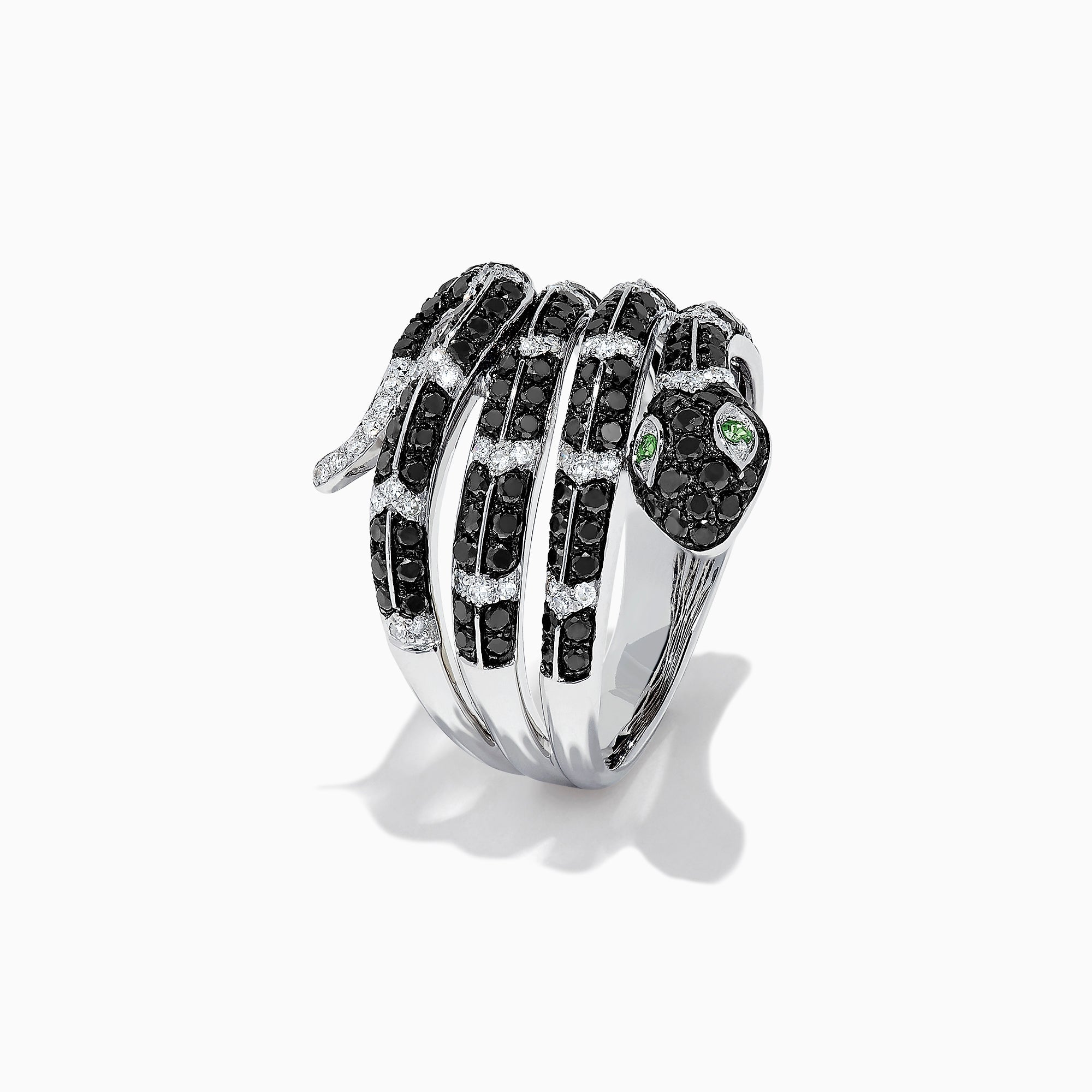 Safari 14K White Gold Diamond & Emerald Snake Ring, 1.06 TCW