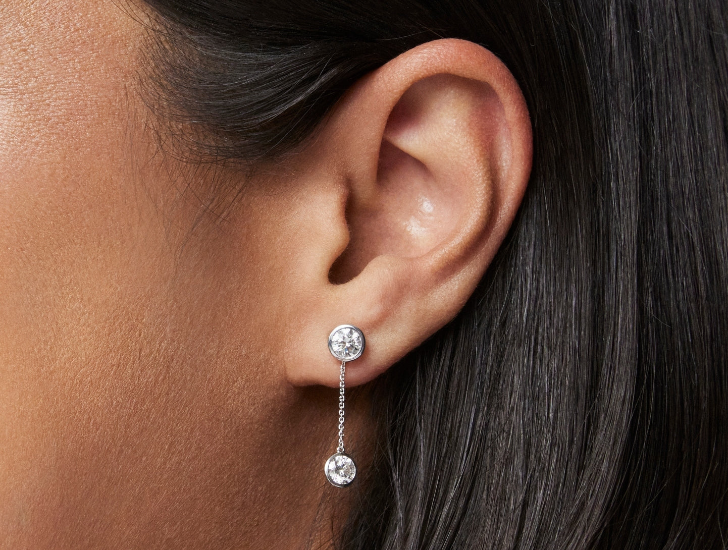 Lab-Grown Diamond 1ct. tw. Round Brilliant Bezel Ear Jacket Earrings | White