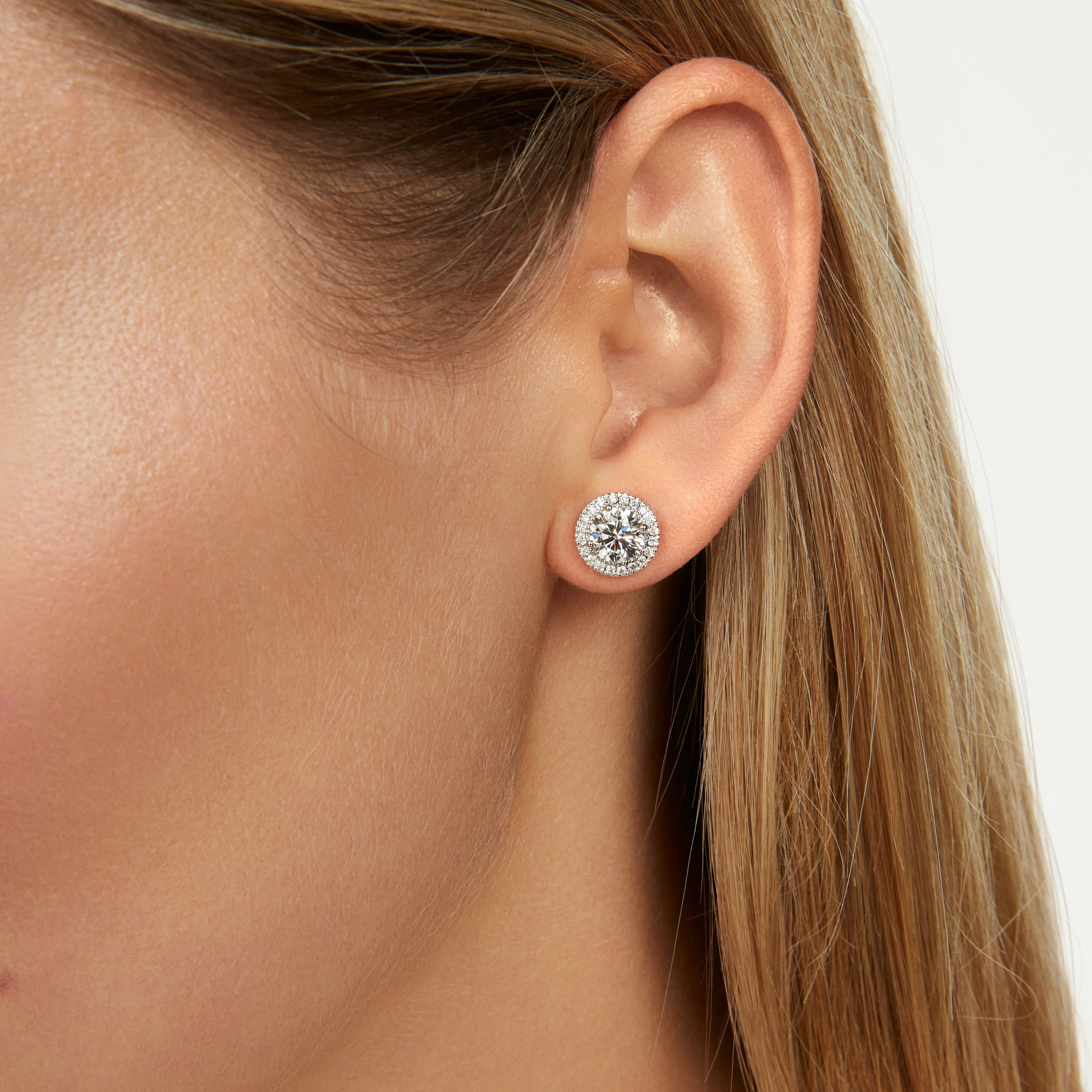 Lab-Grown Diamond 2ct. tw. Halo 14k Gold Earrings | White