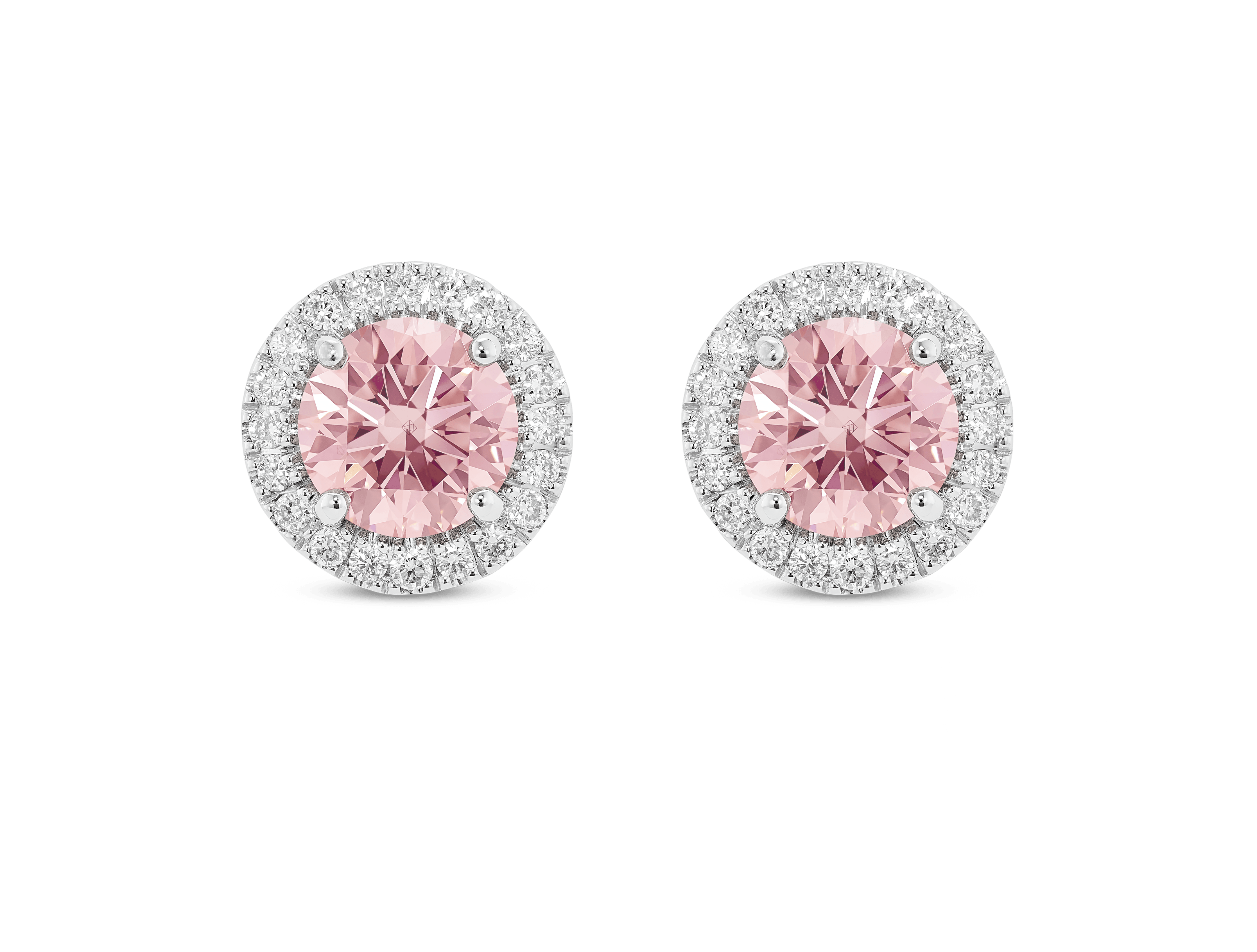 Lab-Grown Diamond 2ct. tw. Halo 14k Gold Earrings | Pink