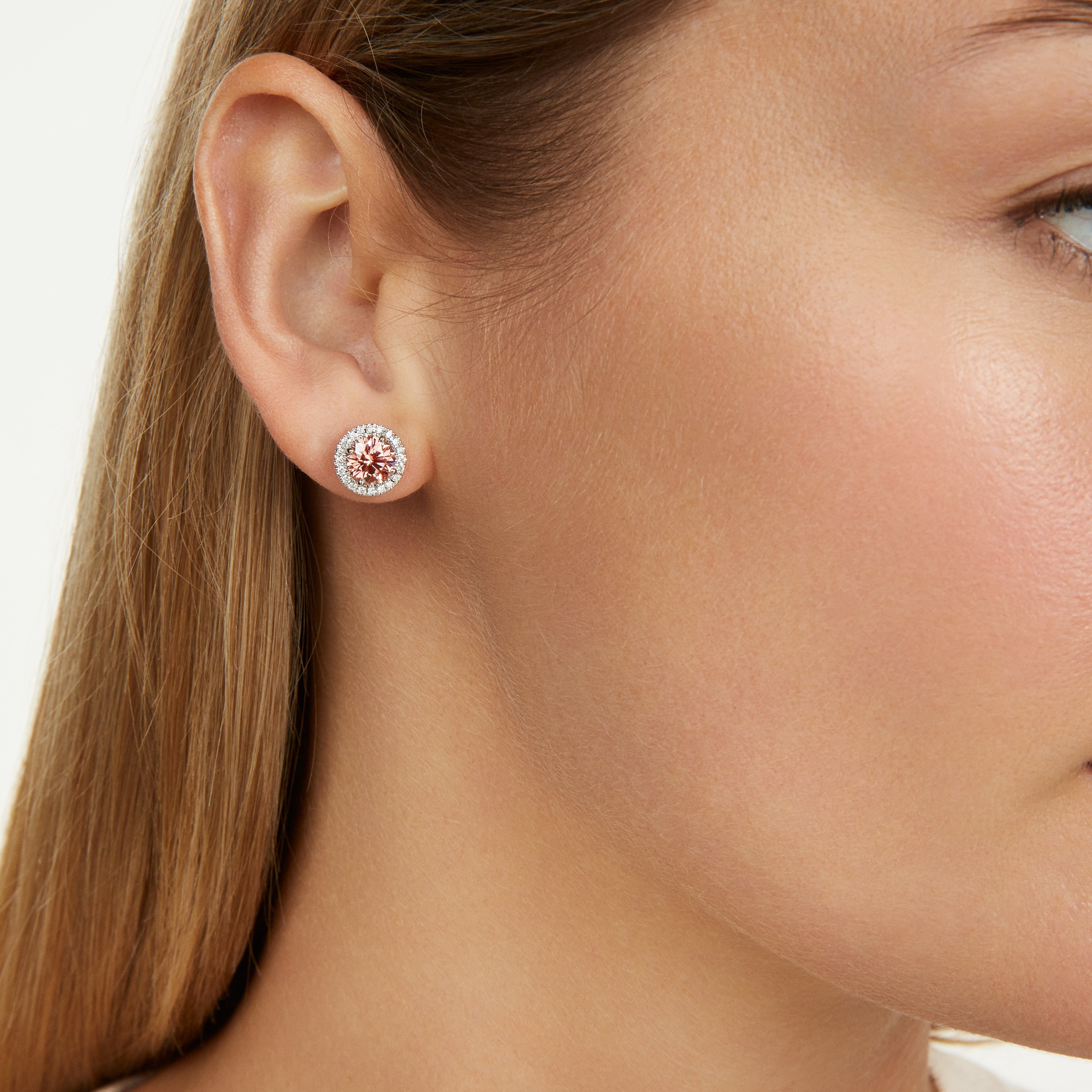 Lab-Grown Diamond 2ct. tw. Halo 14k Gold Earrings | Pink