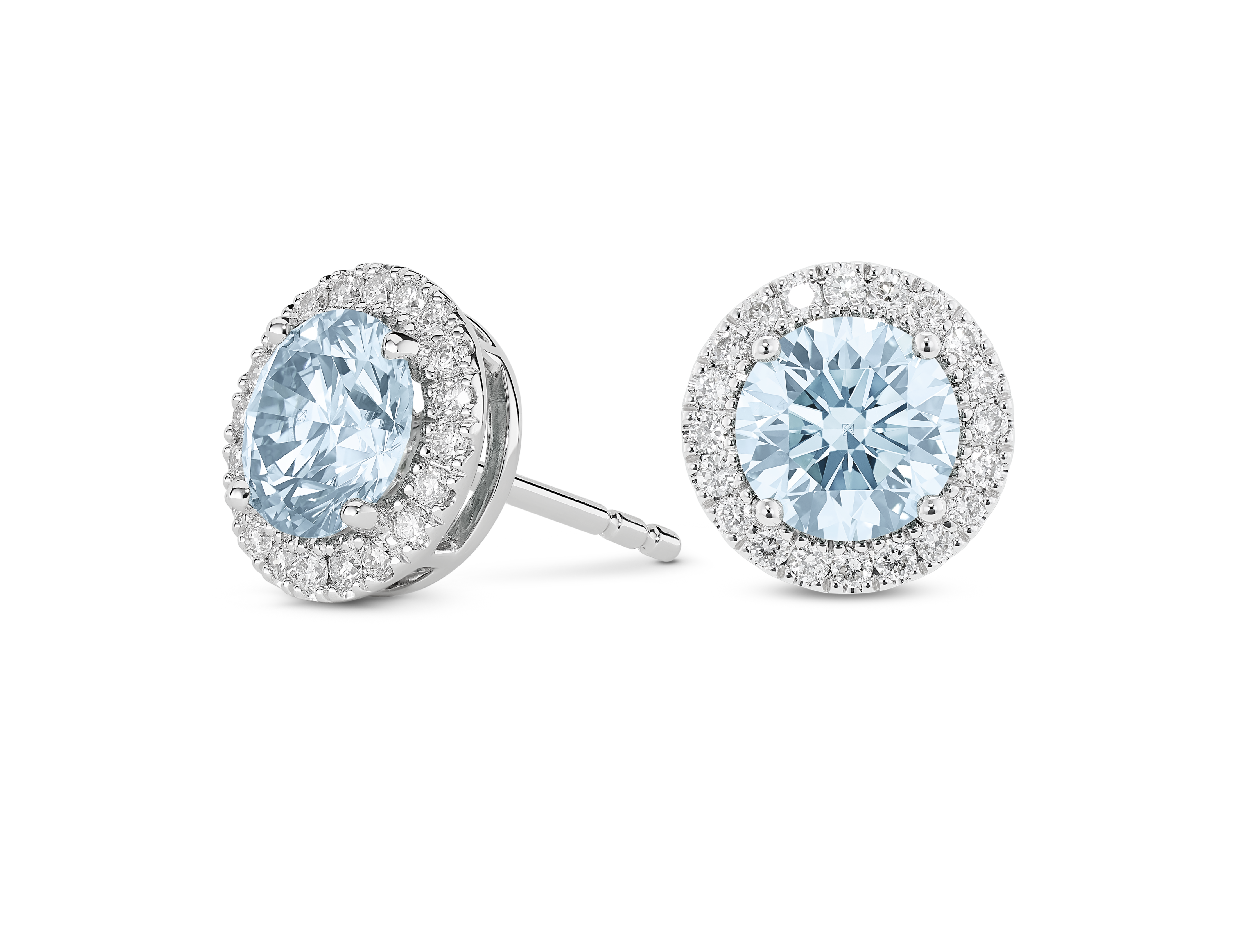 Lab-Grown Diamond 2ct. tw. Halo 14k Gold Earrings | Blue