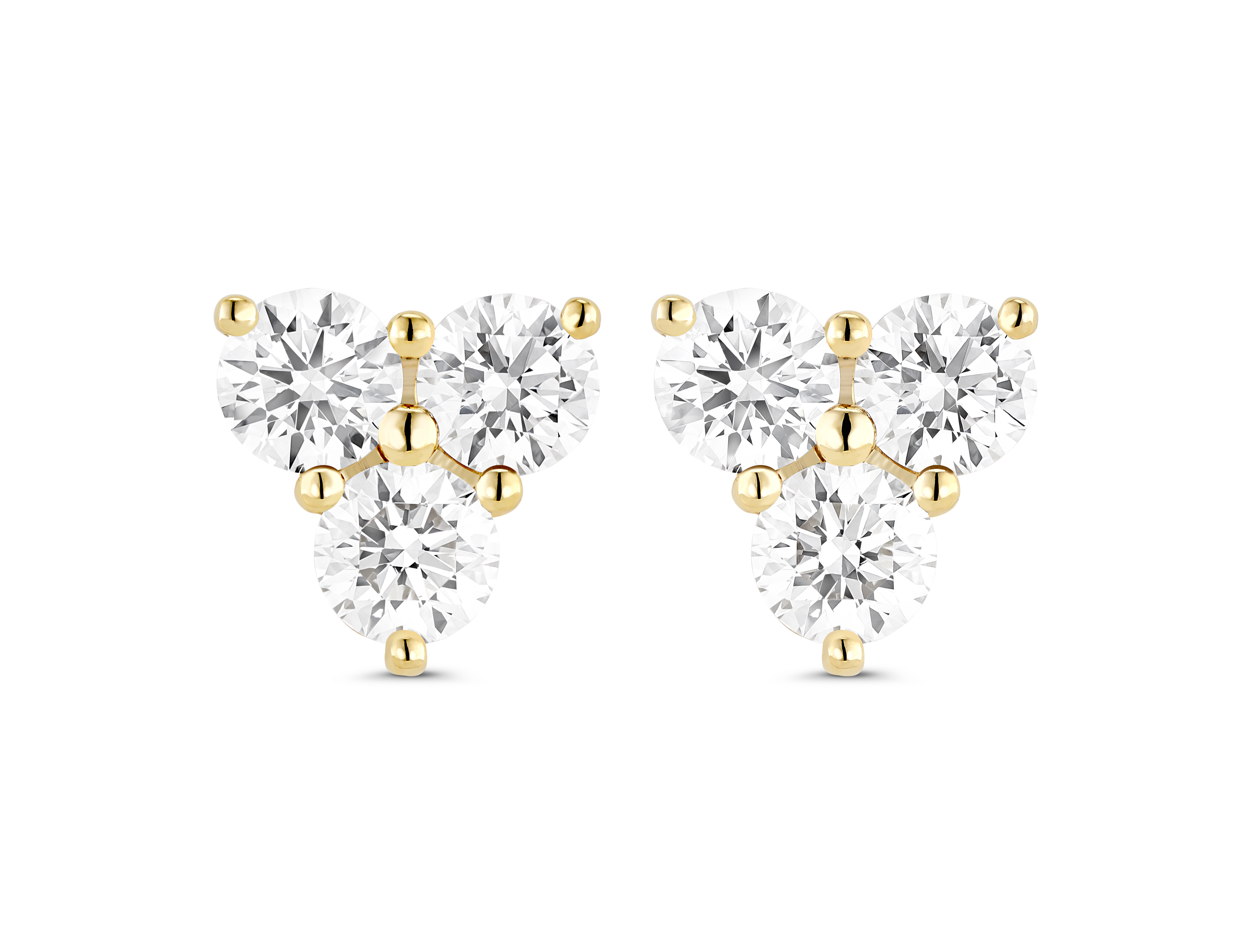 Front view of 0.6 carat total weight mini trio earrings in 14k yellow gold