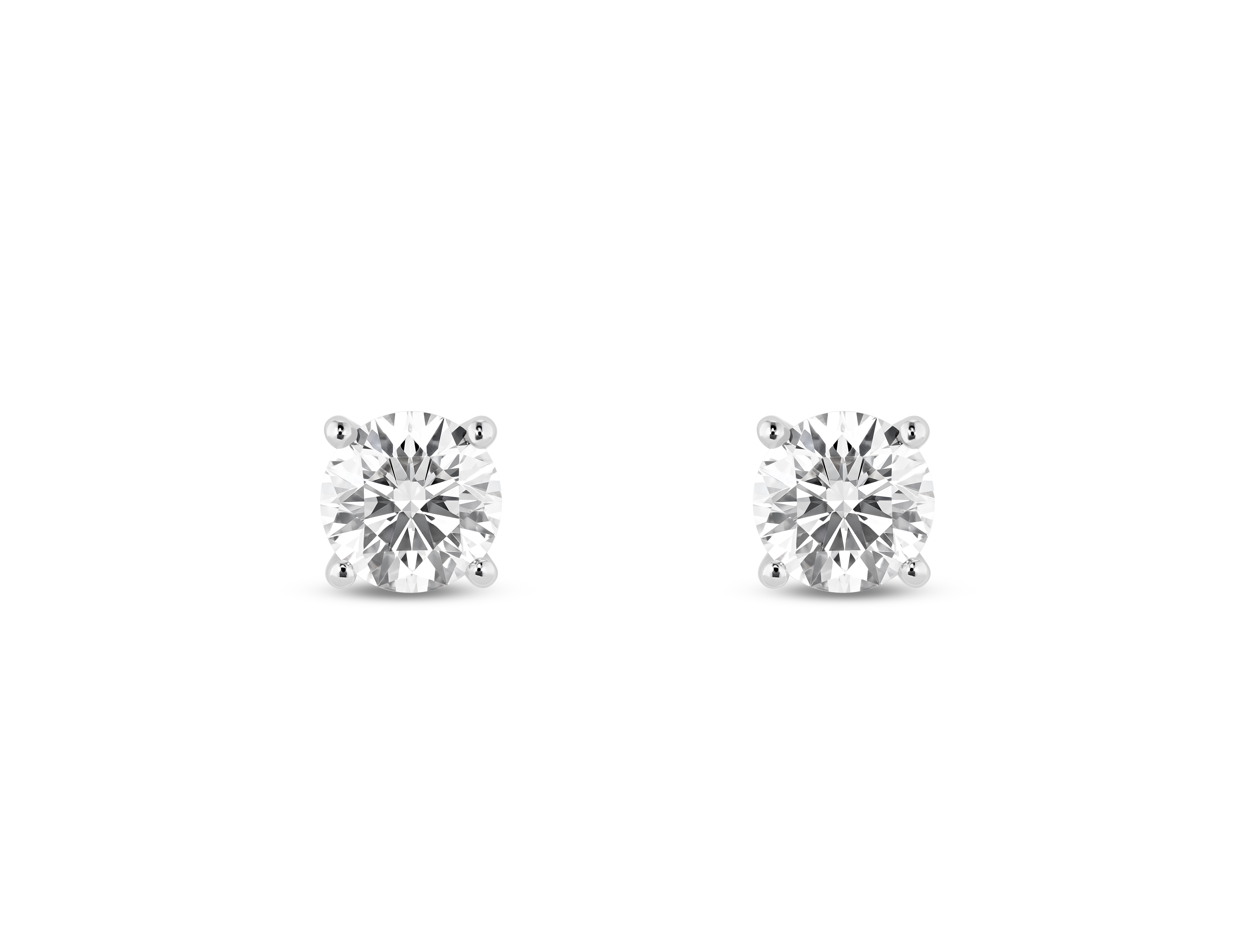 Front view of 1 carat total weight Lightbox Finest round brilliant solitaire studs