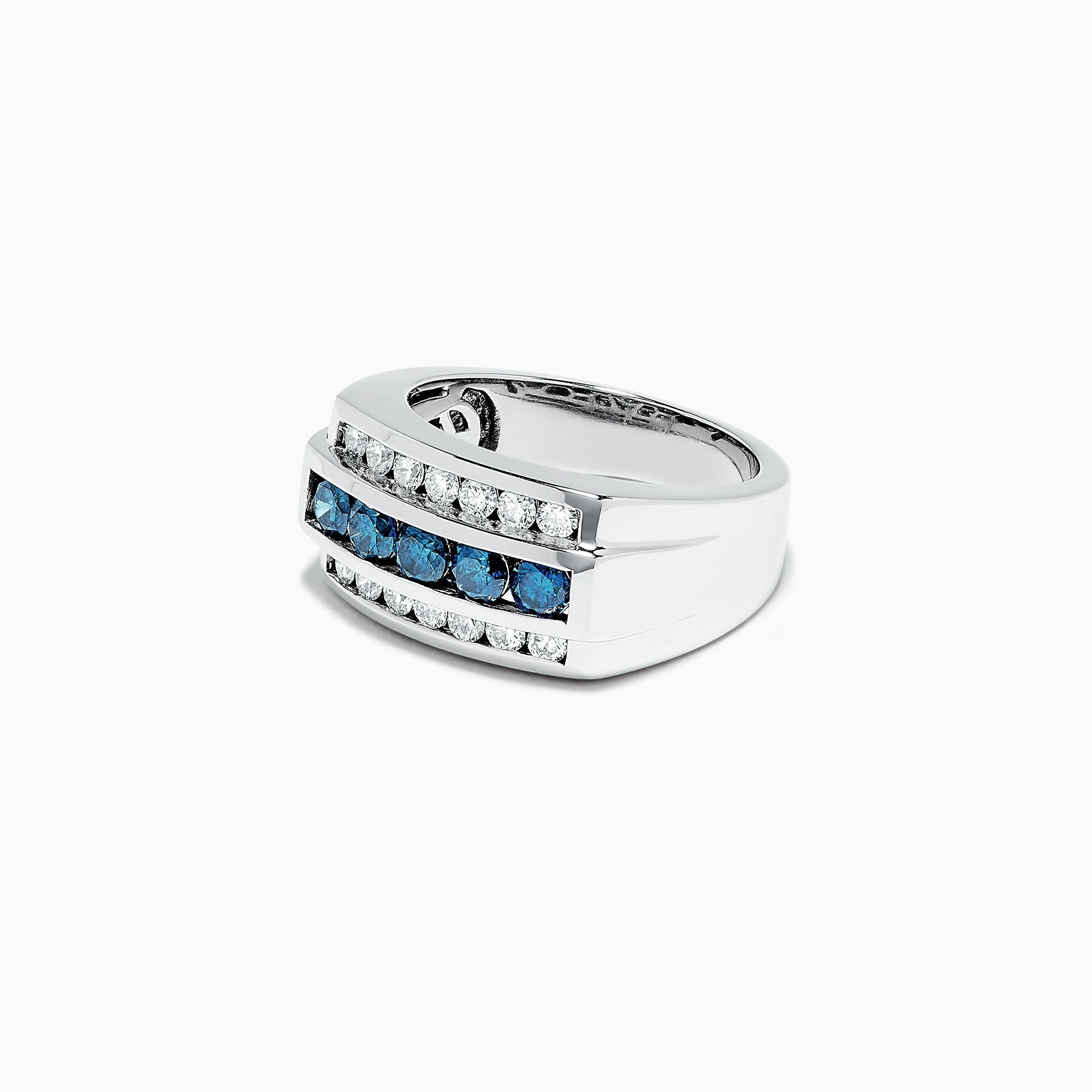 Men's 14K White Gold Blue and White Diamond Ring, 1.67 TCW