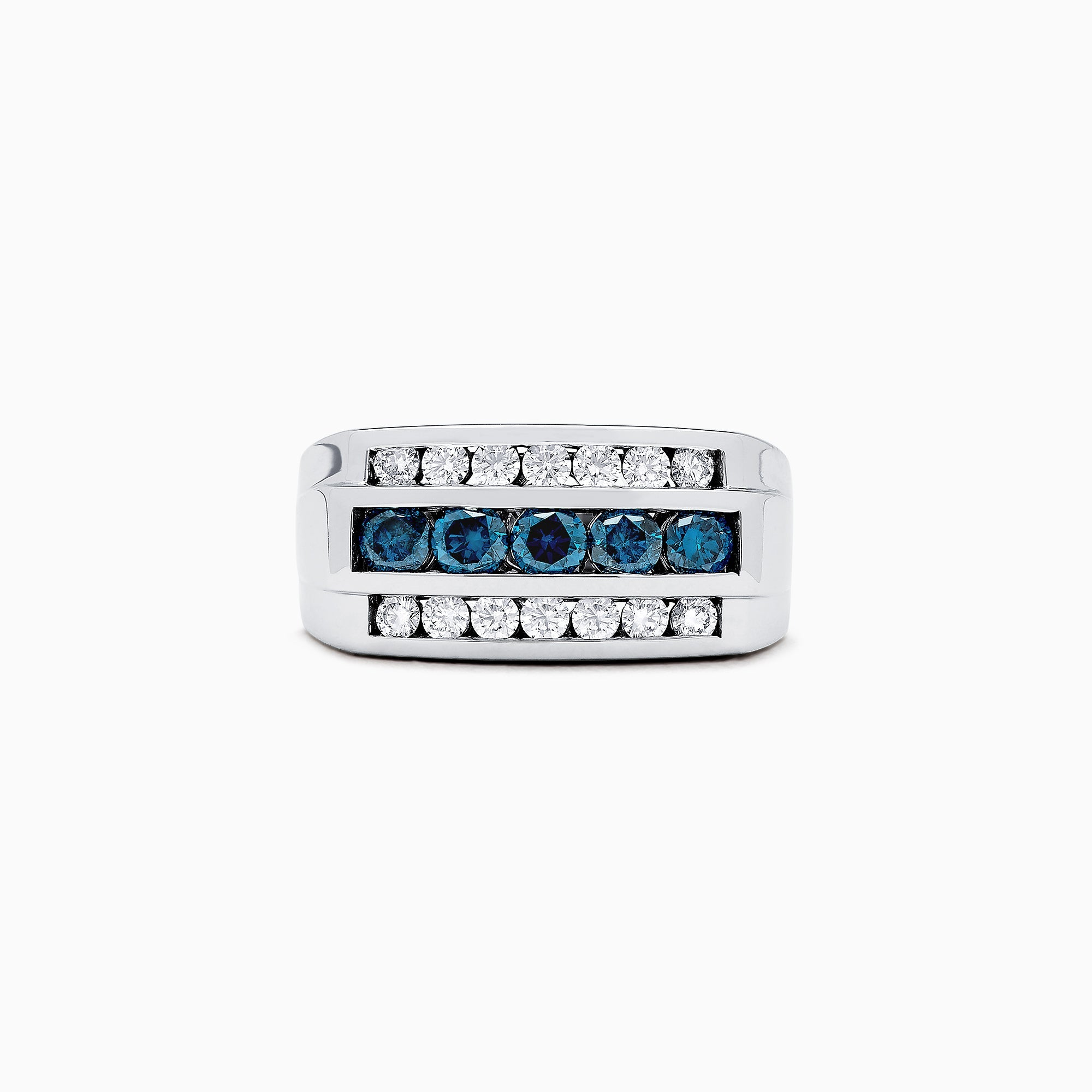 Men's 14K White Gold Blue and White Diamond Ring, 1.67 TCW