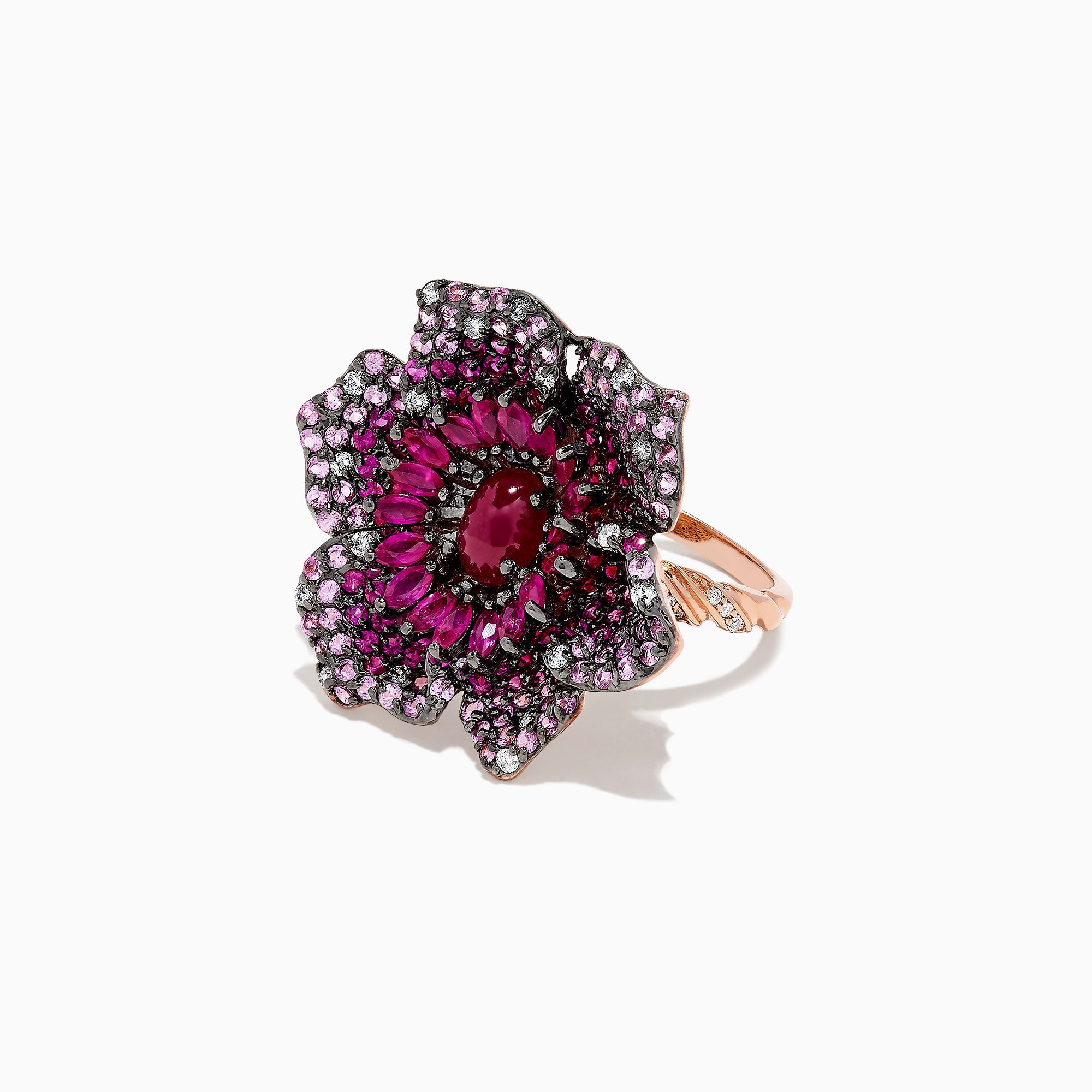 14K Rose Gold Ruby, Sapphire and Diamond Flower Ring, 5.92 TCW