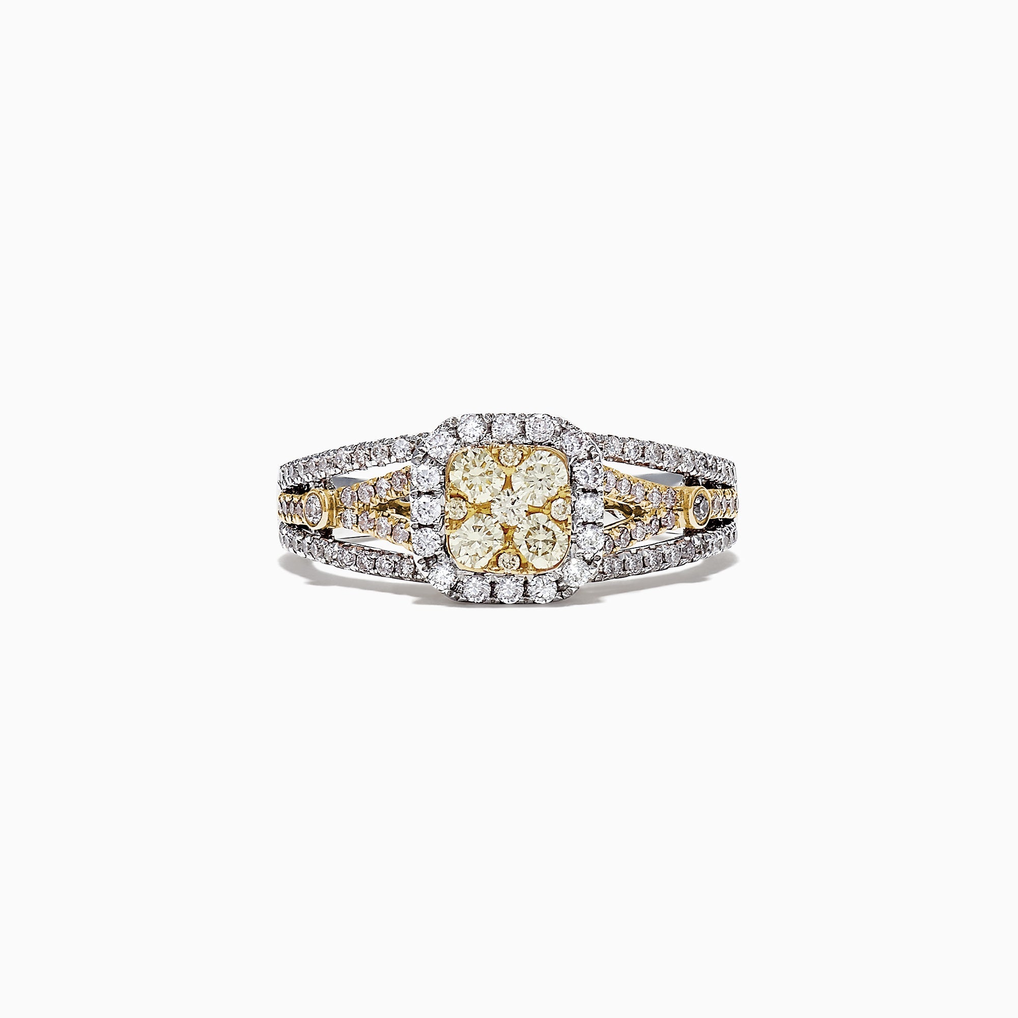 Canare 14K Two-Tone Gold Cushion Shaped Cluster Yellow Diamond Ring