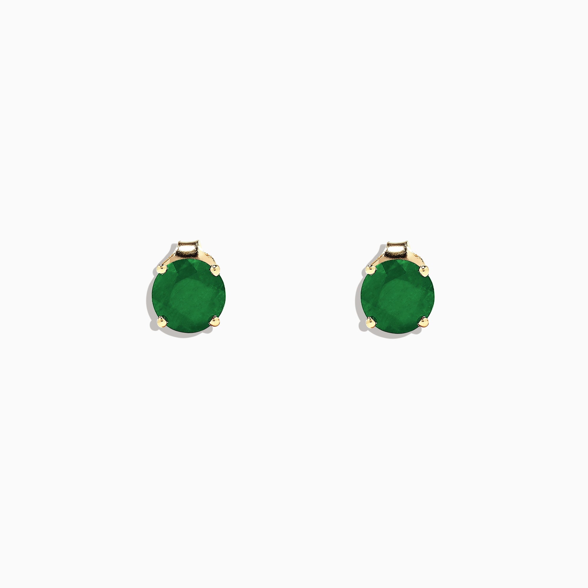 14K Yellow Gold Solitaire Round Emerald Stud Earrings, 1.62 TCW