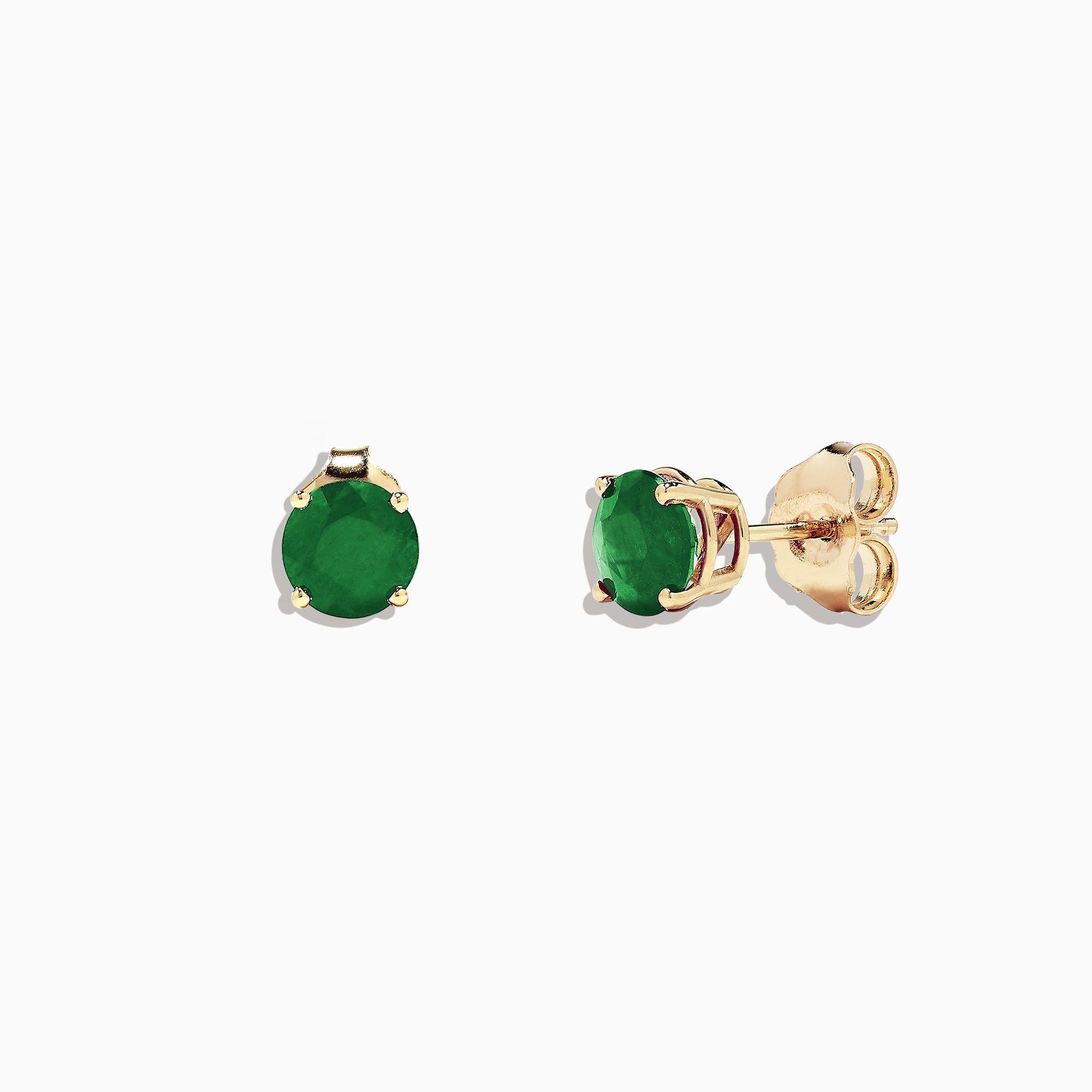 14K Yellow Gold Solitaire Round Emerald Stud Earrings, 1.62 TCW