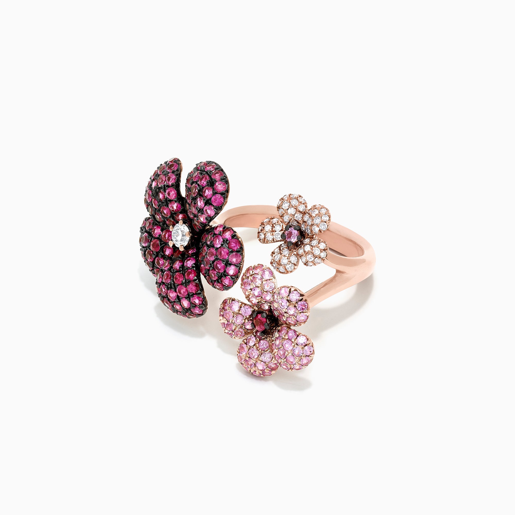 Nature 14K Rose Gold Sapphire, Ruby & Diamond Flower Ring, 3.45 TCW