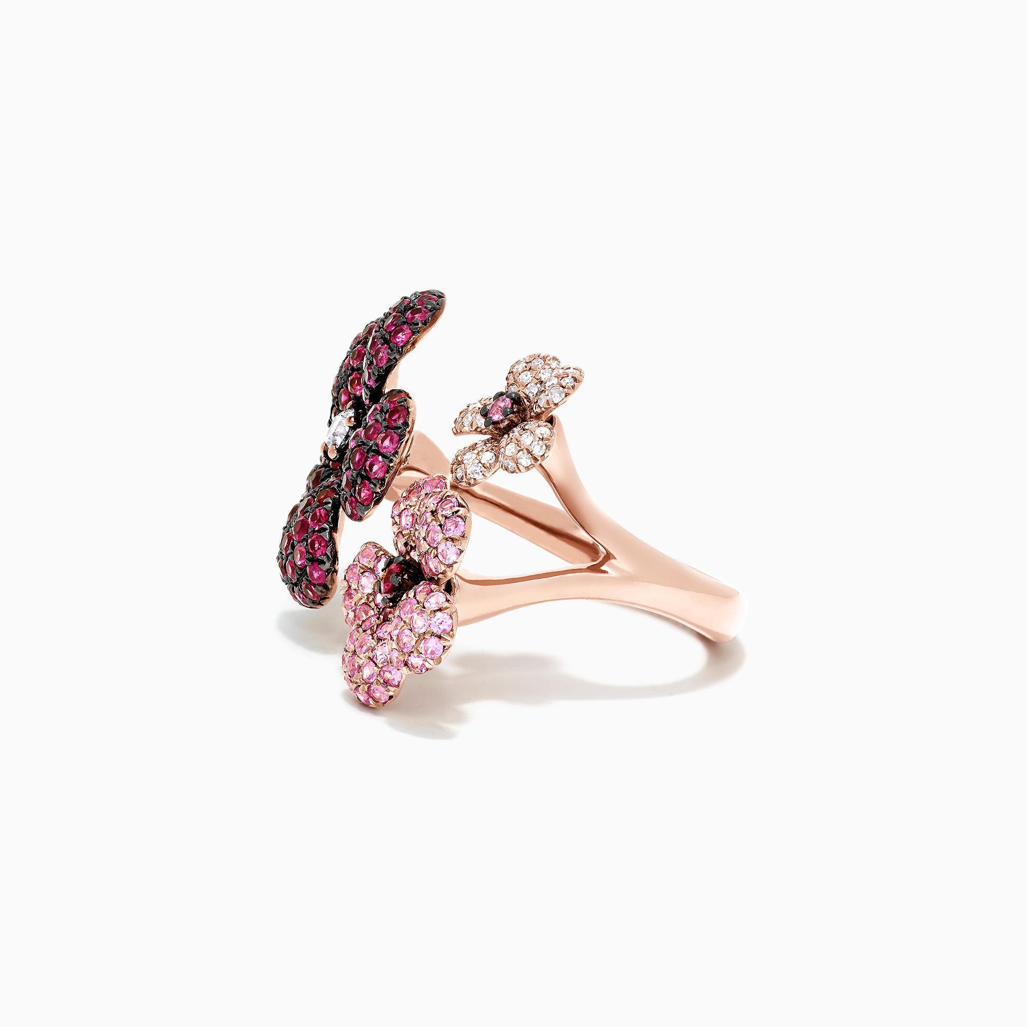 Nature 14K Rose Gold Sapphire, Ruby & Diamond Flower Ring, 3.45 TCW