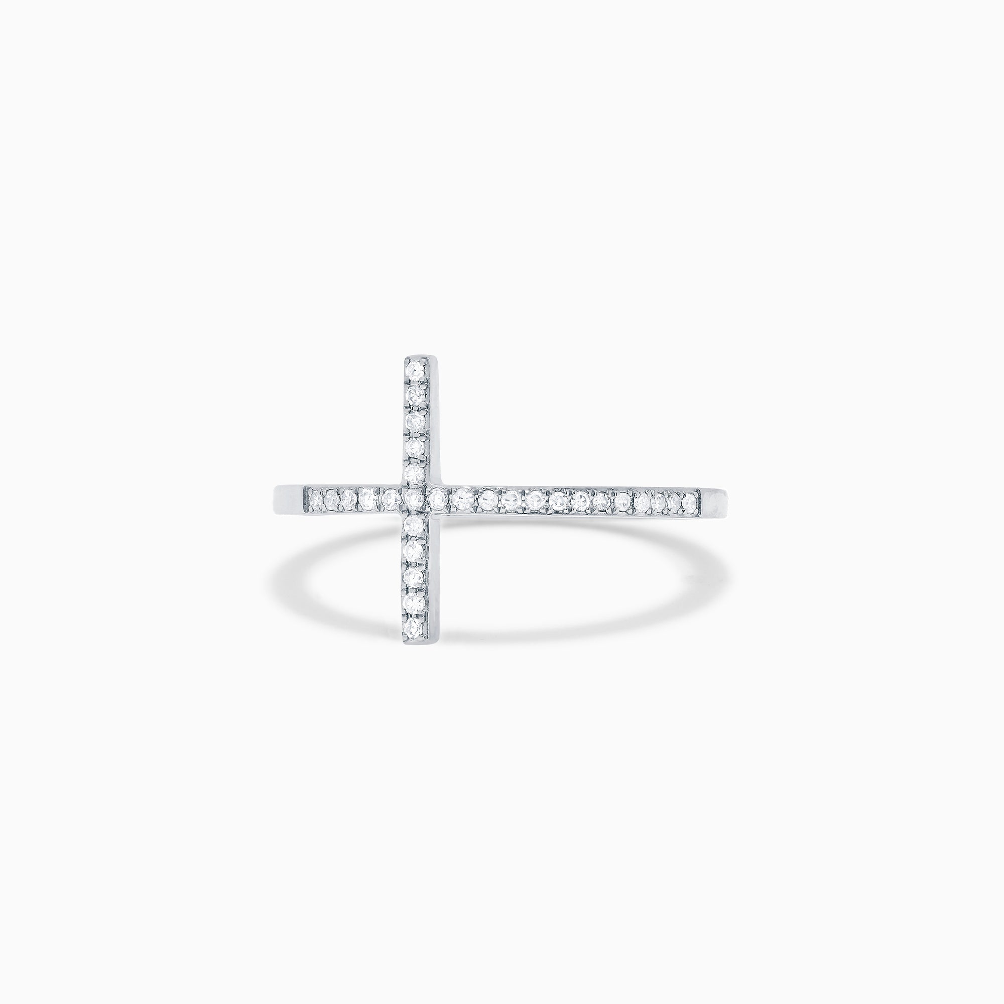 Novelty 14K White Gold Diamond Cross Ring, 0.10 TCW