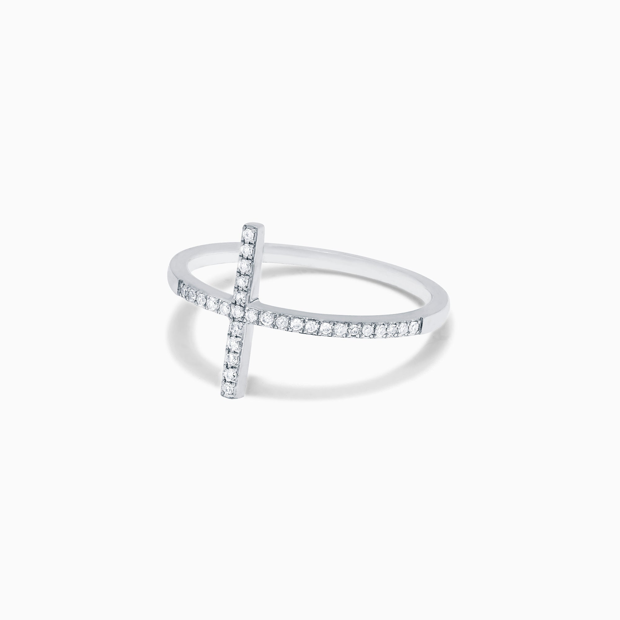 Novelty 14K White Gold Diamond Cross Ring, 0.10 TCW