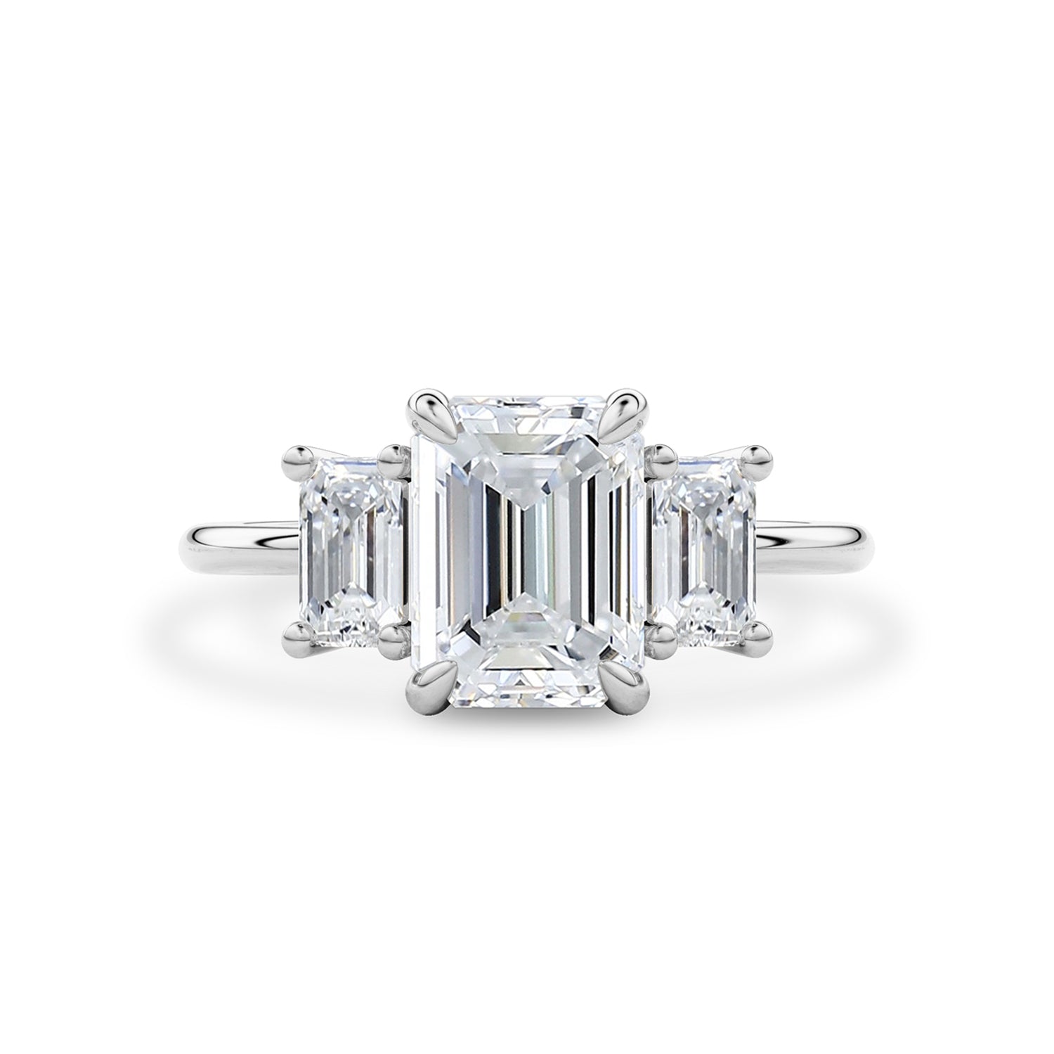 Evelyn Emerald Cut Three Stone Engagement Ring, Low Set