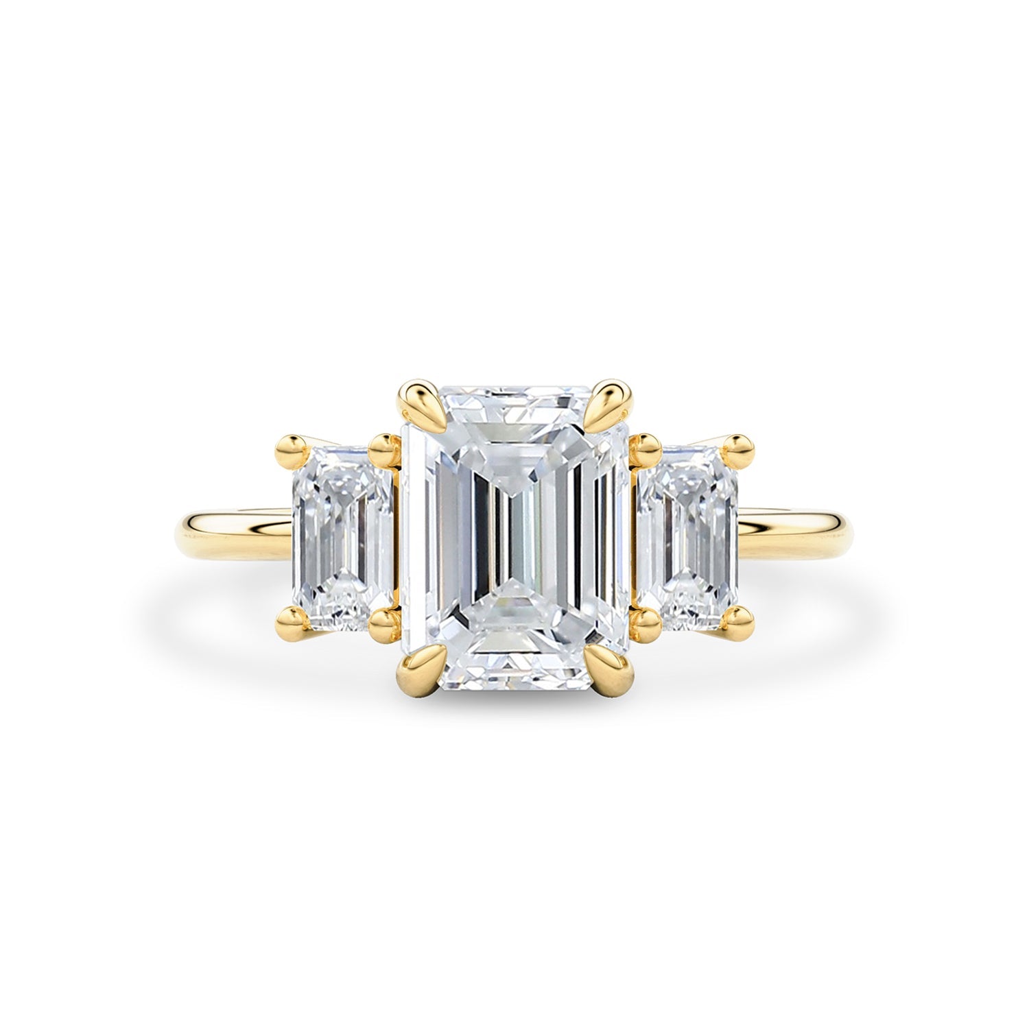 Evelyn Emerald Cut Three Stone Engagement Ring, Low Set