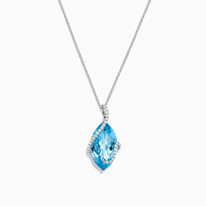 Ocean Bleu 14K White Gold Blue Topaz & Diamond Pendant,