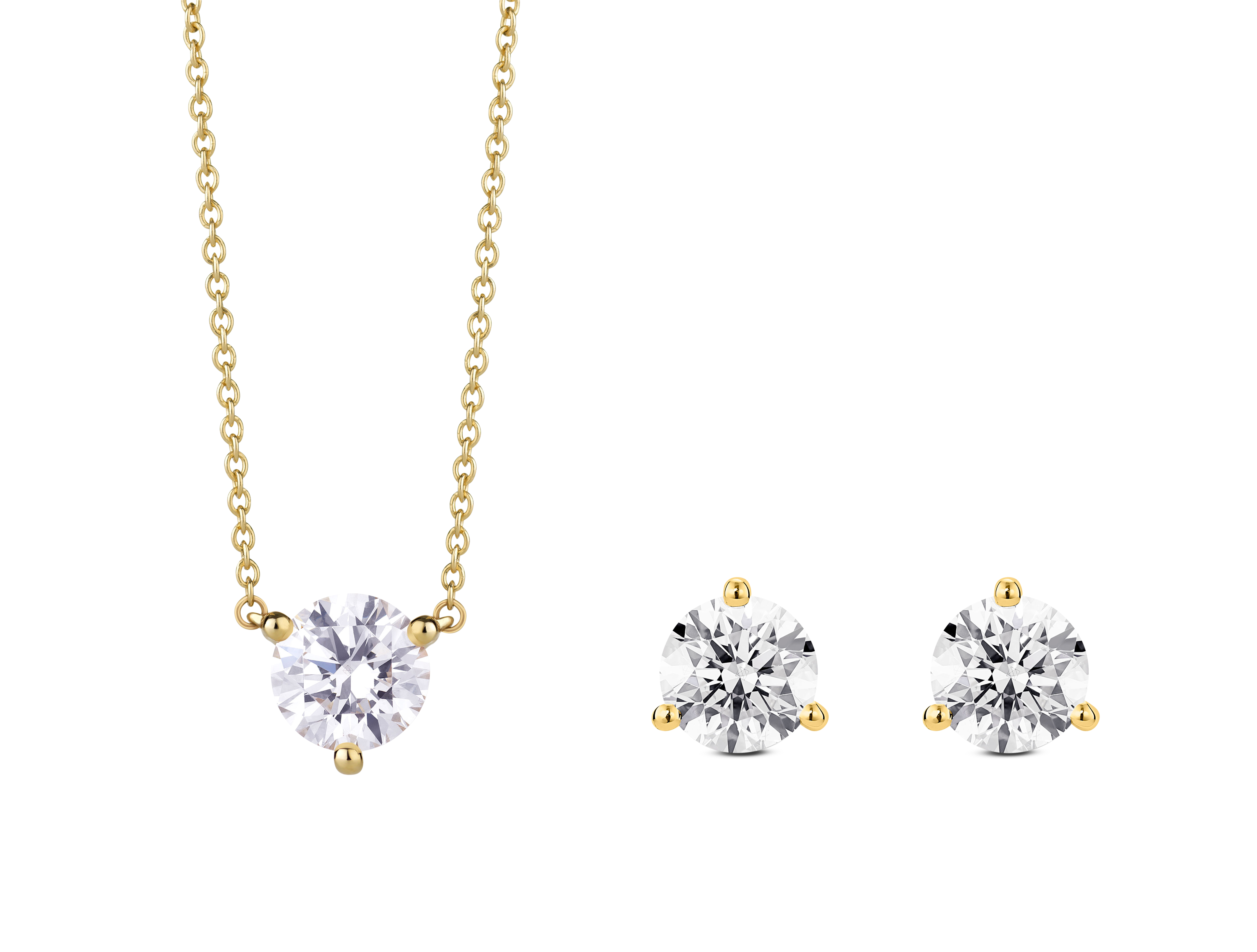 Lab-Grown Diamond 3ct. tw. Round Brilliant Studs and Pendant Yellow Gold Set | White