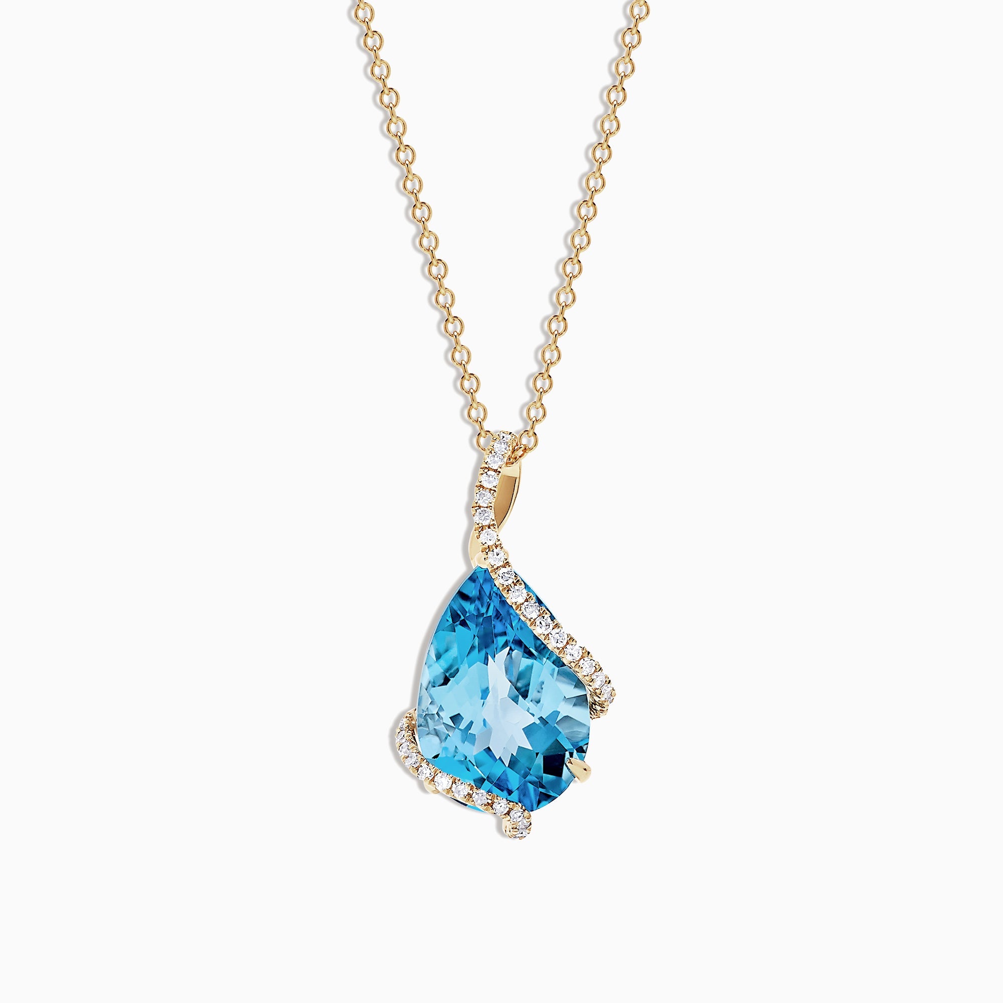 Ocean Bleu 14K Yellow Gold Blue Topaz and Diamond Pendant, 6.09 TCW