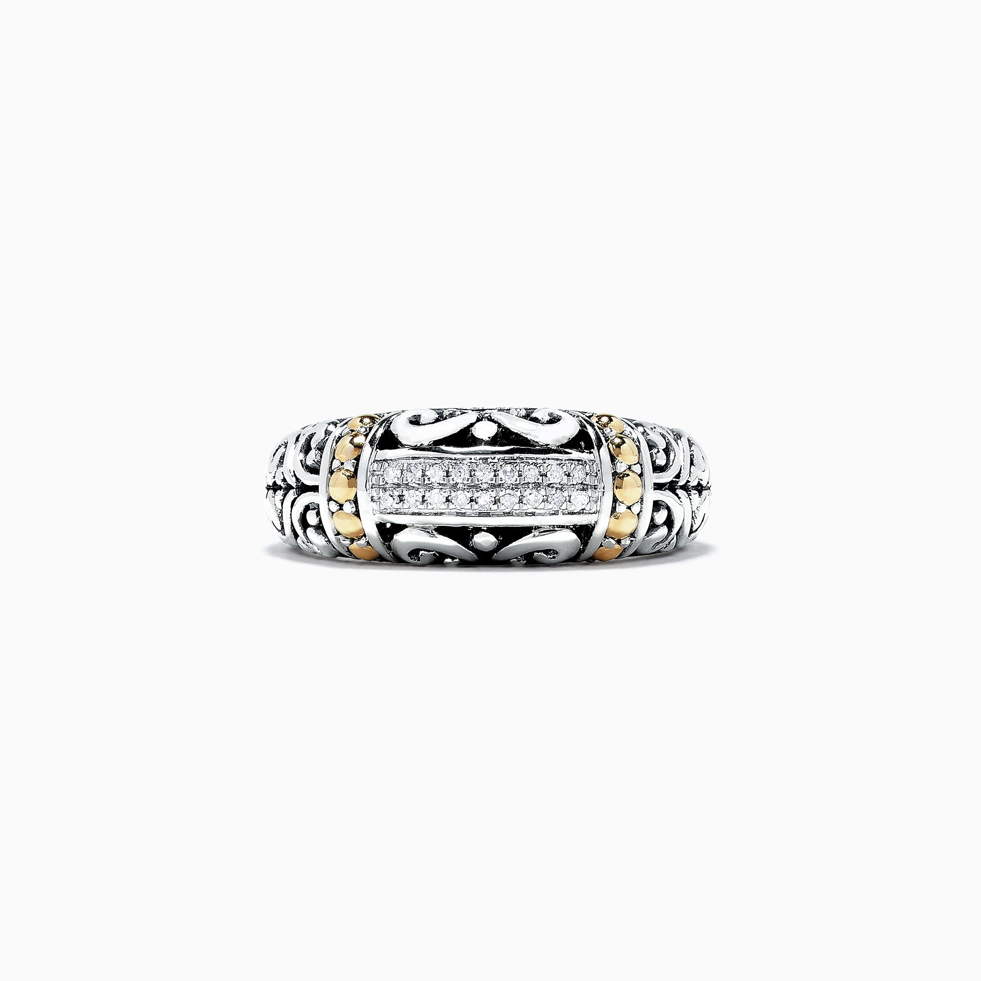 925 Classic Silver & Gold Diamond Ring, .07 TCW