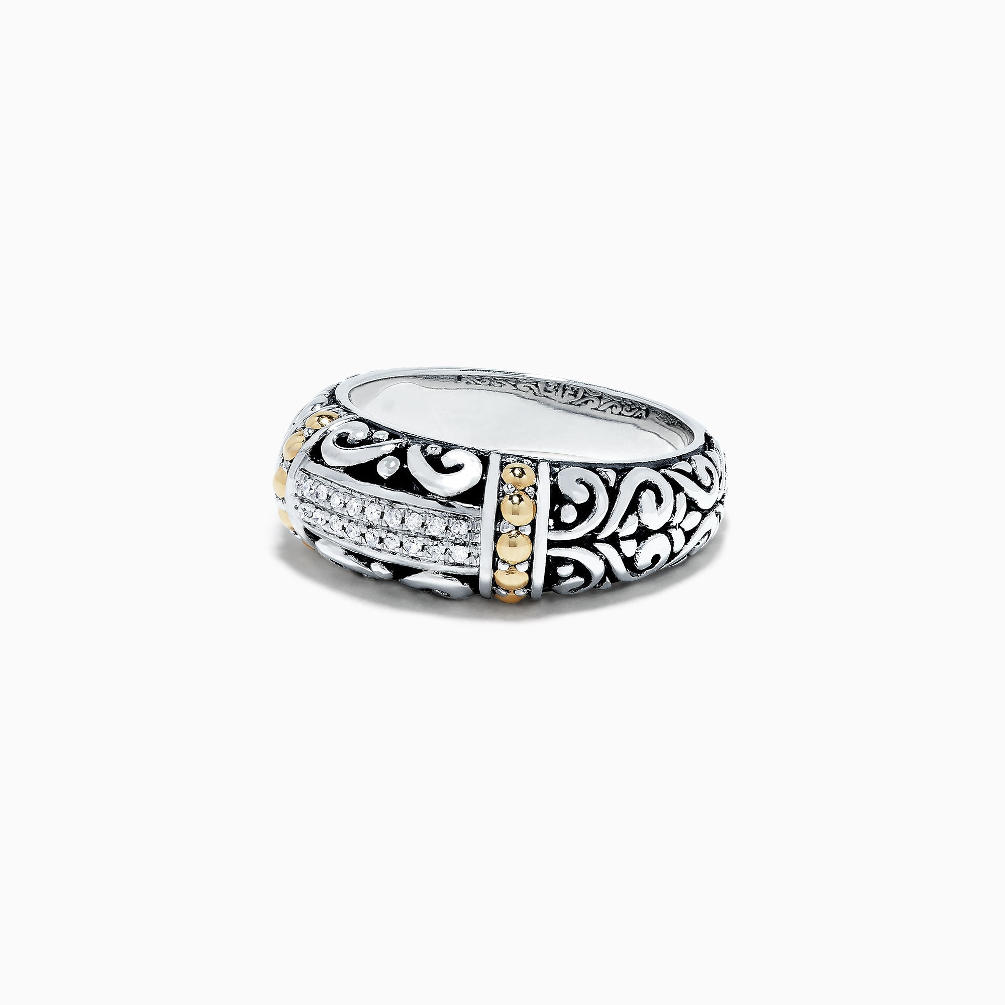 925 Classic Silver & Gold Diamond Ring, .07 TCW