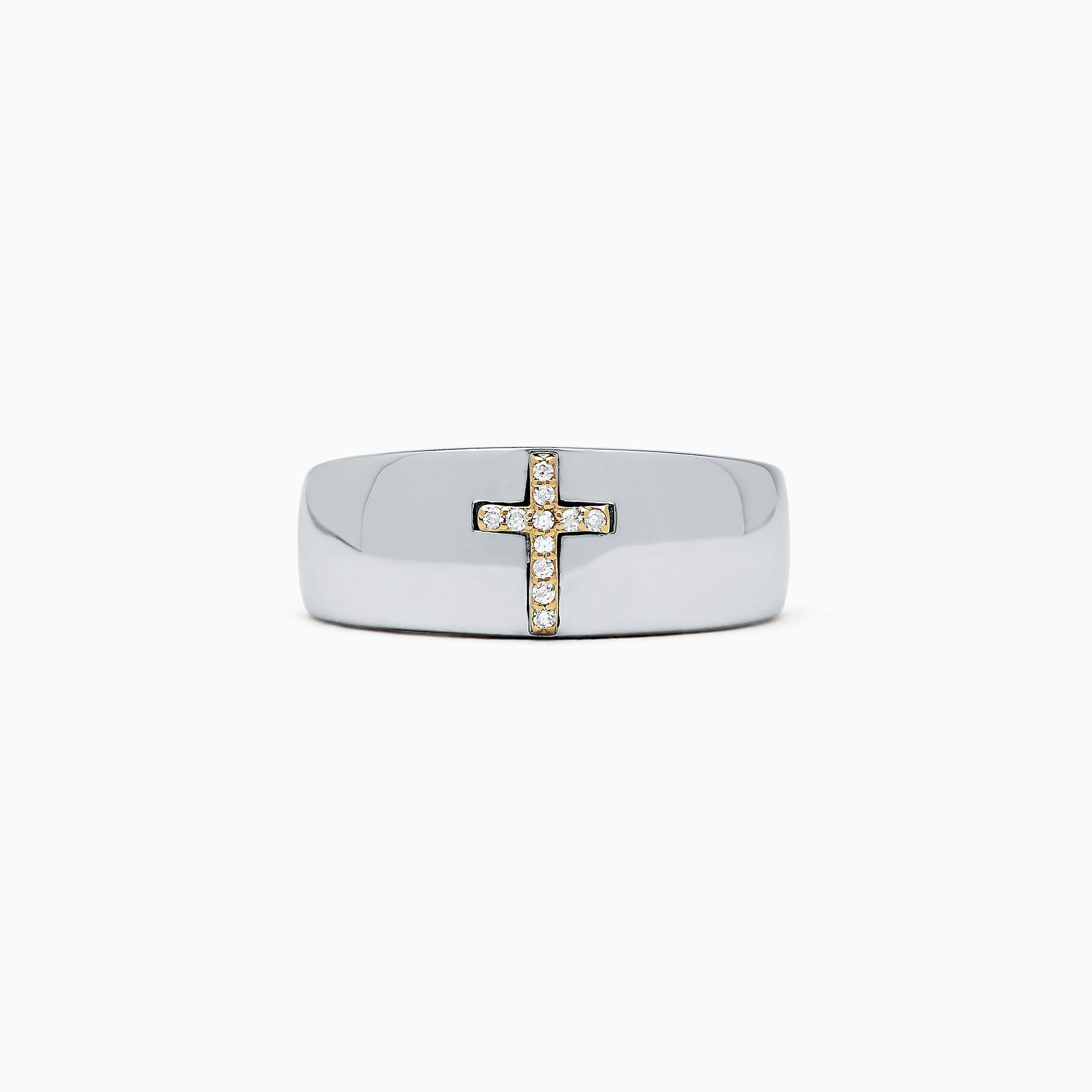 Men's Sterling Silver and 14K Gold Diamond Cross Ring, 0.06 TCW