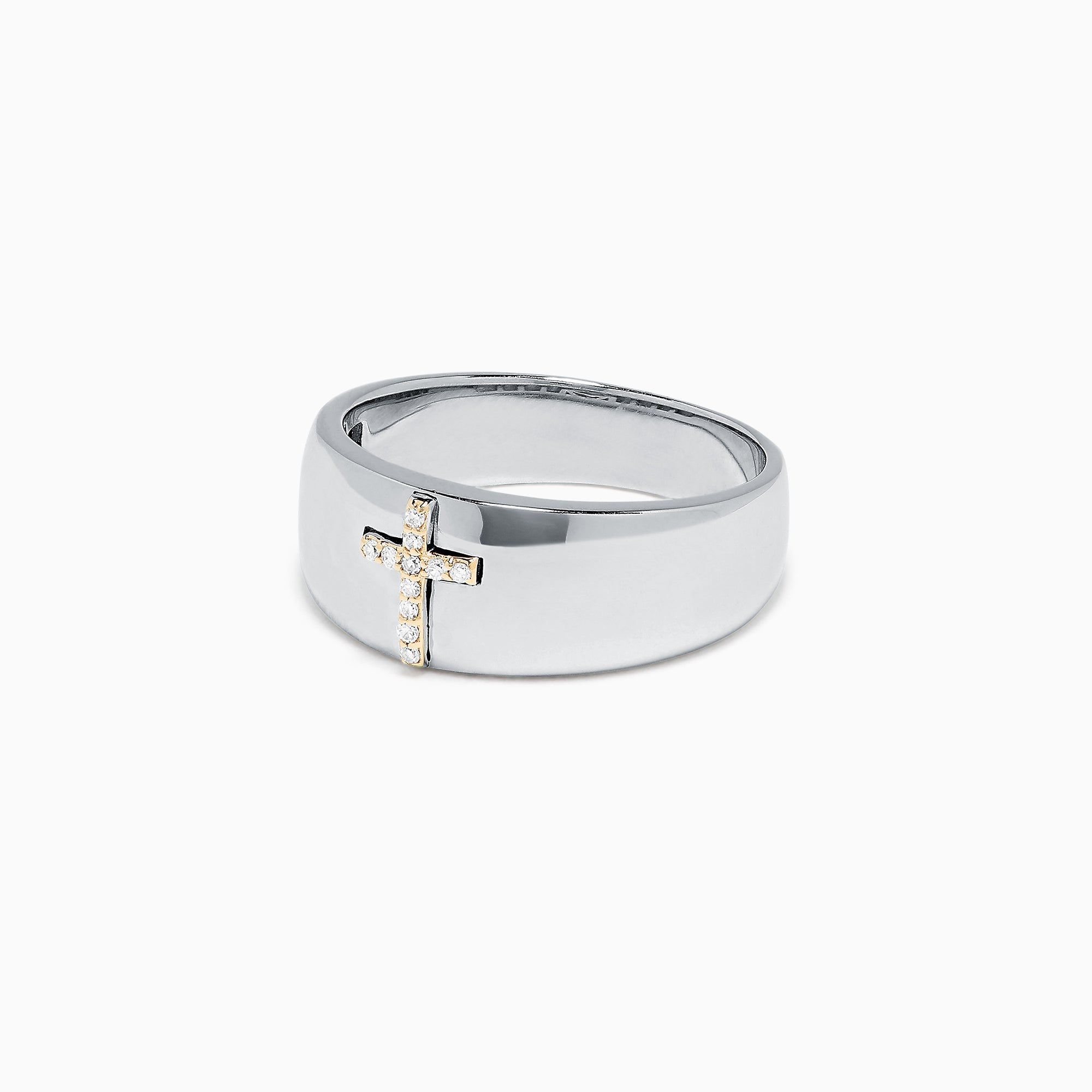 Men's Sterling Silver and 14K Gold Diamond Cross Ring, 0.06 TCW