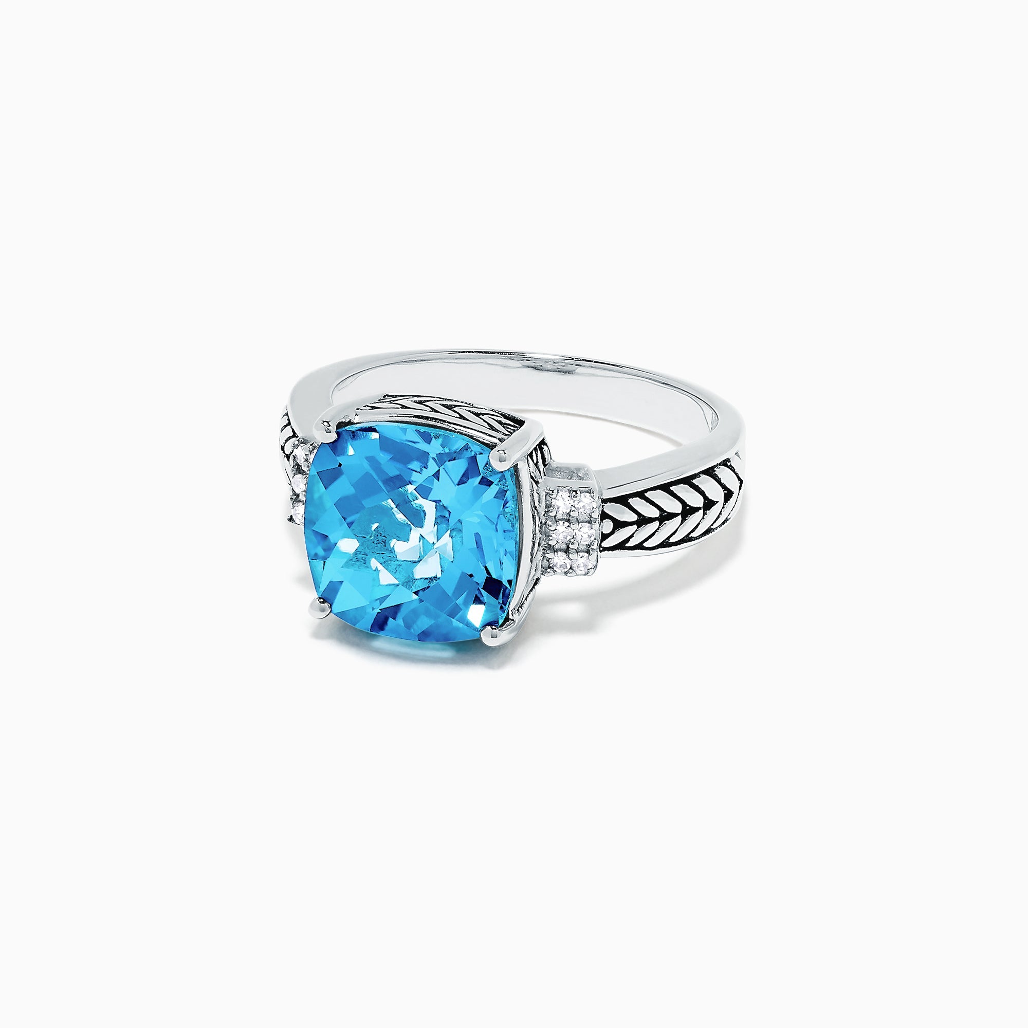 925 Sterling Silver Blue Topaz and Diamond Ring, 5.05 TCW