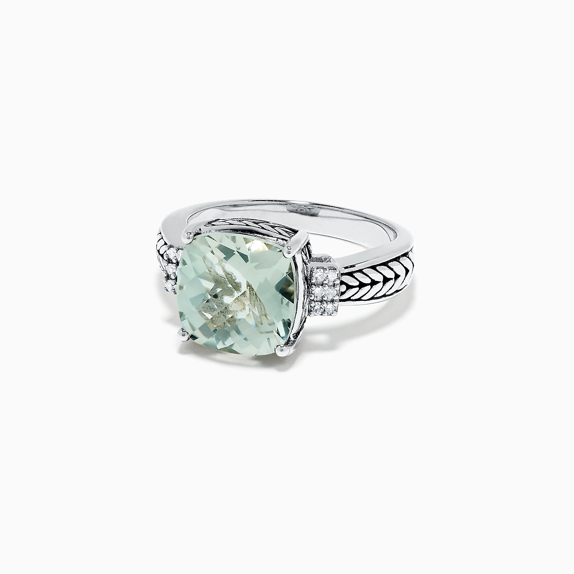 925 Sterling Silver Green Amethyst and Diamond Ring 4.06 TCW