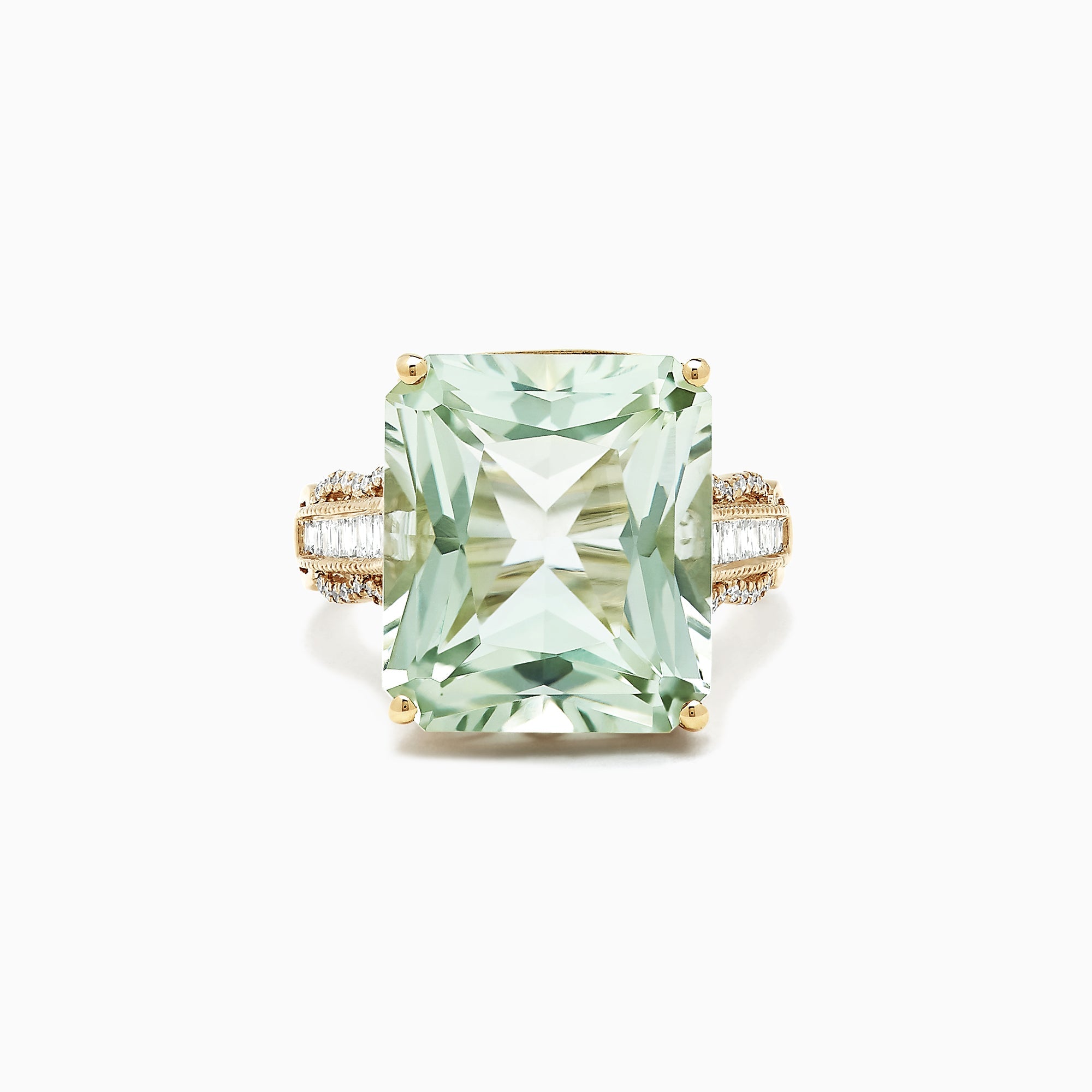 14K Yellow Gold Green Amethyst and Diamond Cocktail Ring, 16.35 TCW