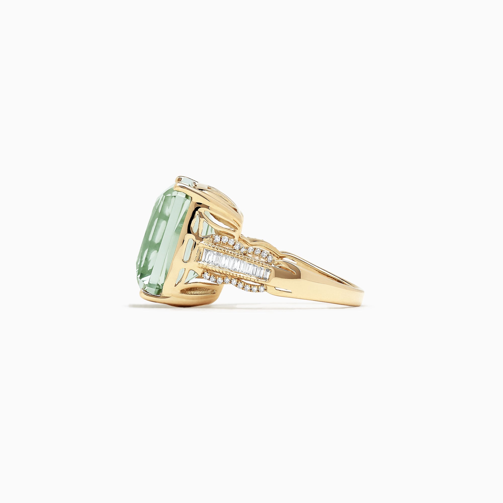 14K Yellow Gold Green Amethyst and Diamond Cocktail Ring, 16.35 TCW