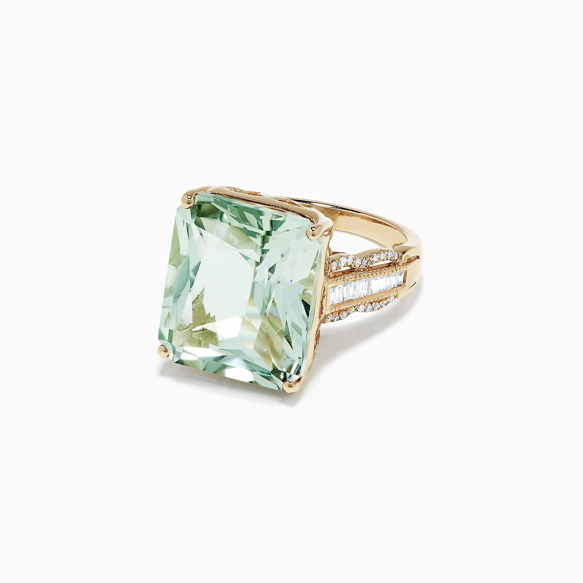 14K Yellow Gold Green Amethyst and Diamond Cocktail Ring, 16.35 TCW