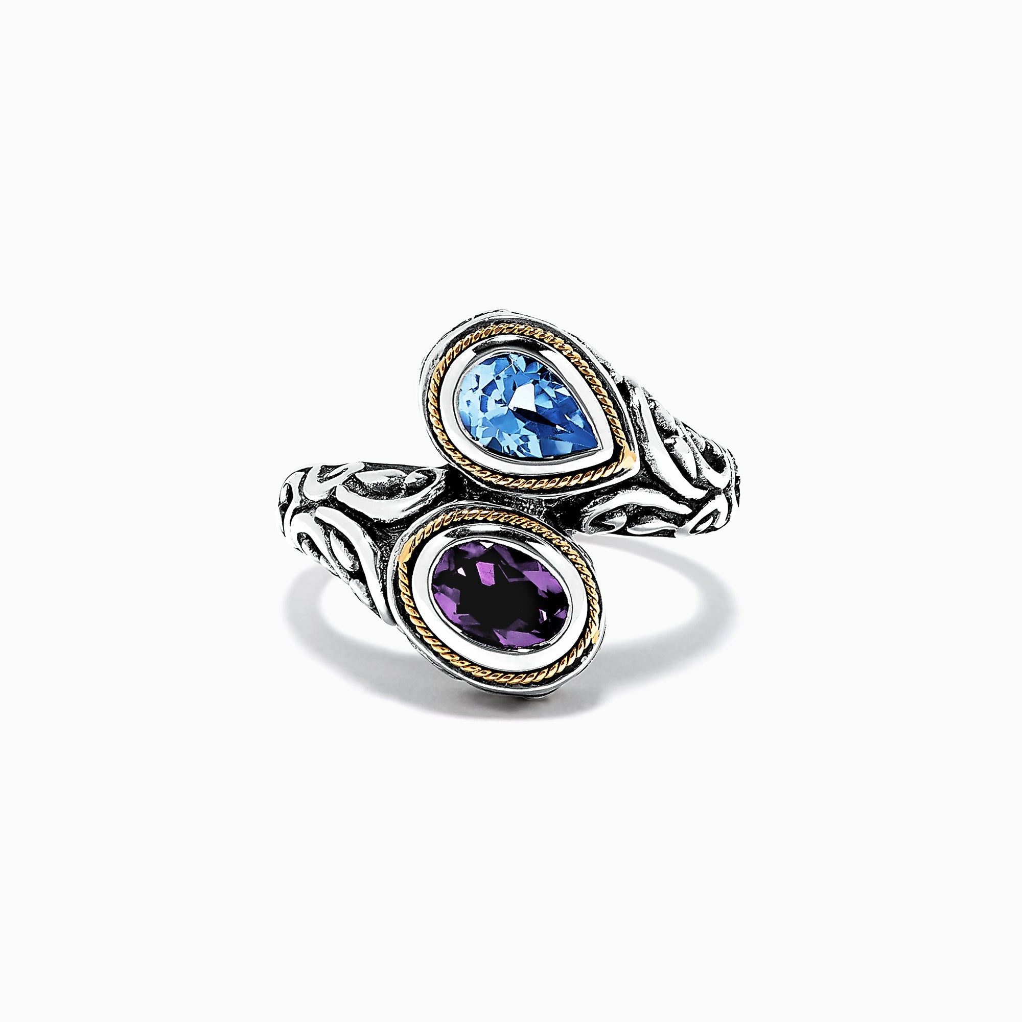 925 Sterling Silver & 18K Gold Topaz and Amethyst Ring, 1.62 TCW