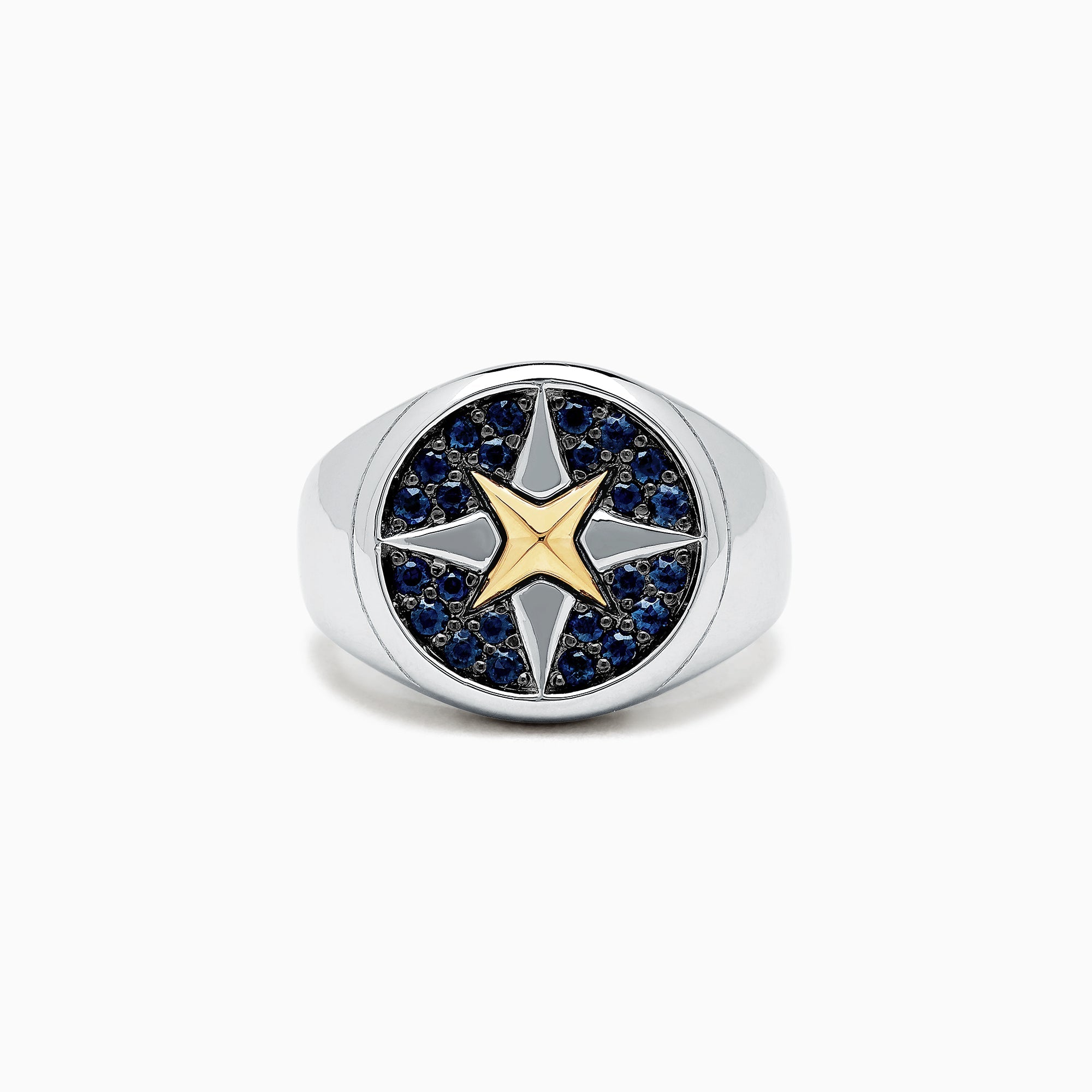 Men's Sterling Silver and 18K Yellow Gold Blue Sapphire Ring, 0.75 TCW