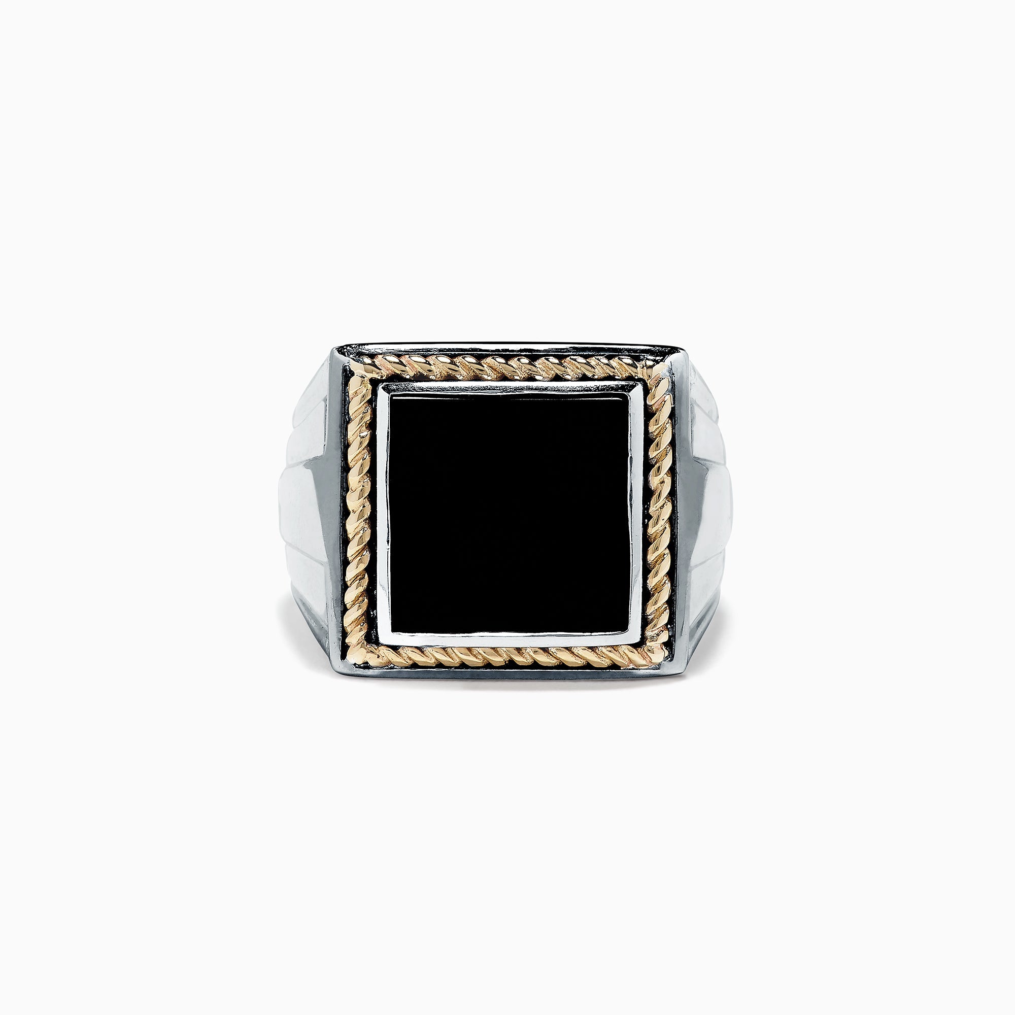 Men's Sterling Silver and 14K Yellow Gold Onyx Ring, 1.53 TCW