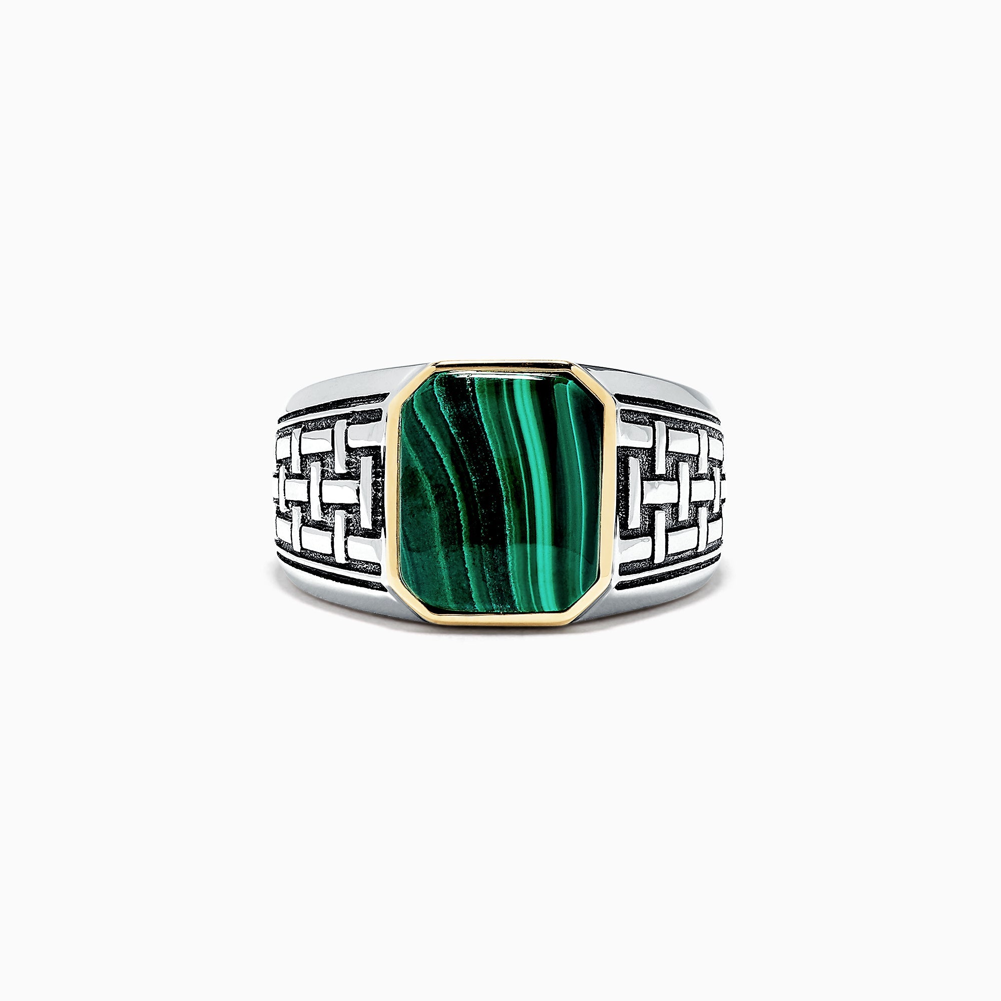 Men's Sterling Silver and 14K Yellow Gold Malachite Ring, 6.05 TCW