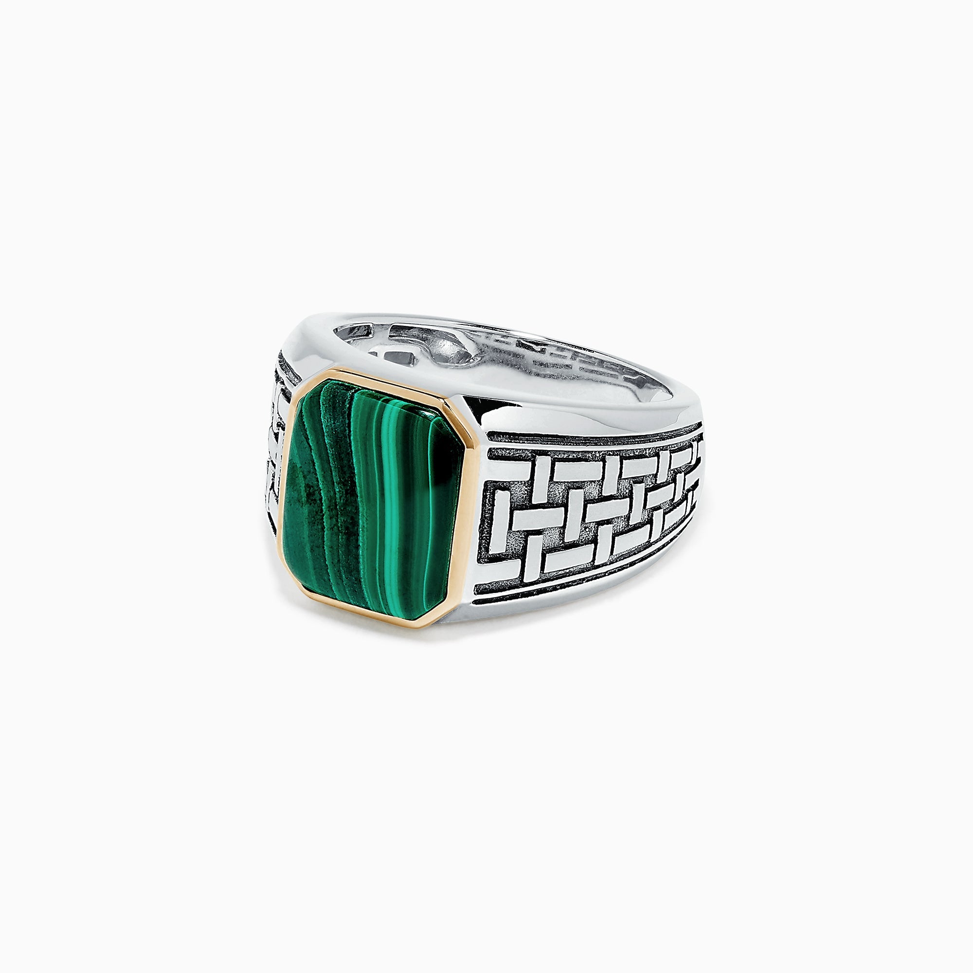 Men's Sterling Silver and 14K Yellow Gold Malachite Ring, 6.05 TCW