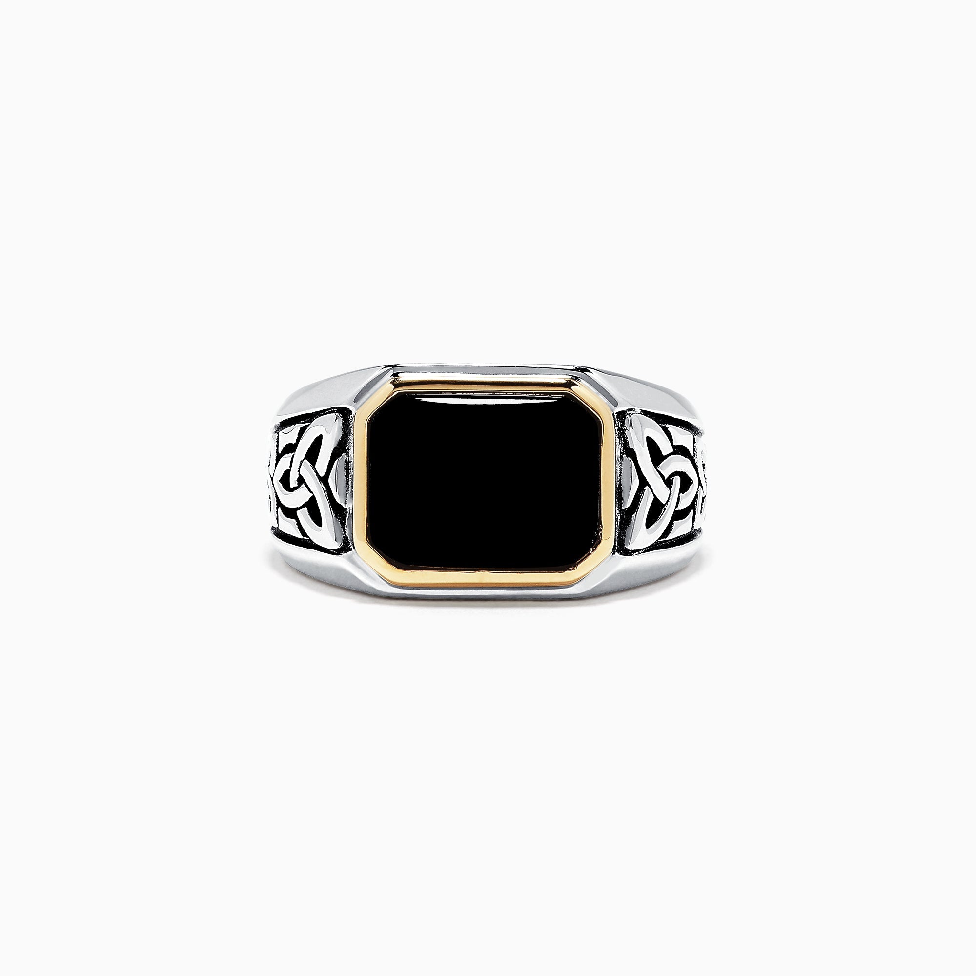 Men's Sterling Silver and 14K Yellow Gold Onyx Ring, 3.40 TCW