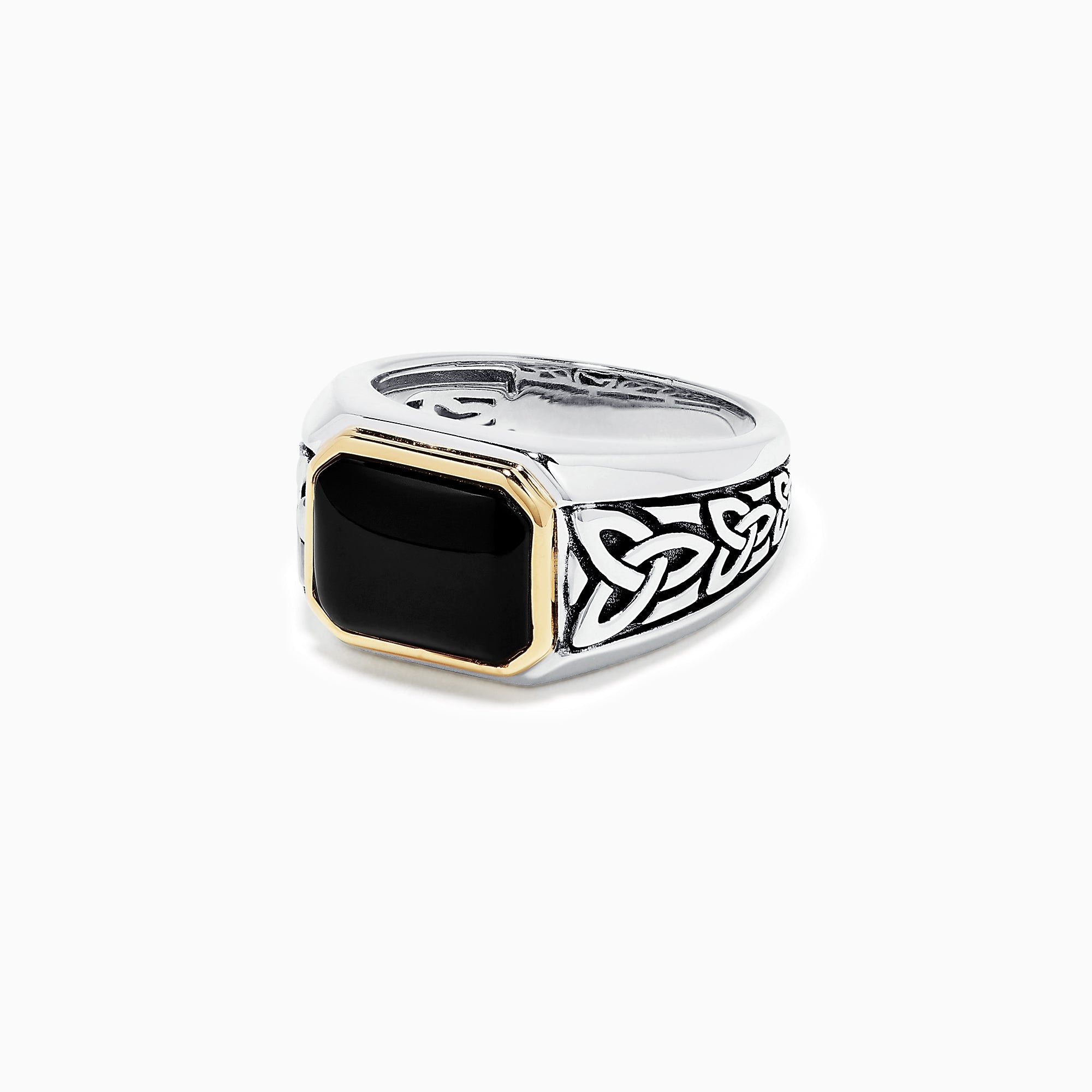 Men's Sterling Silver and 14K Yellow Gold Onyx Ring, 3.40 TCW