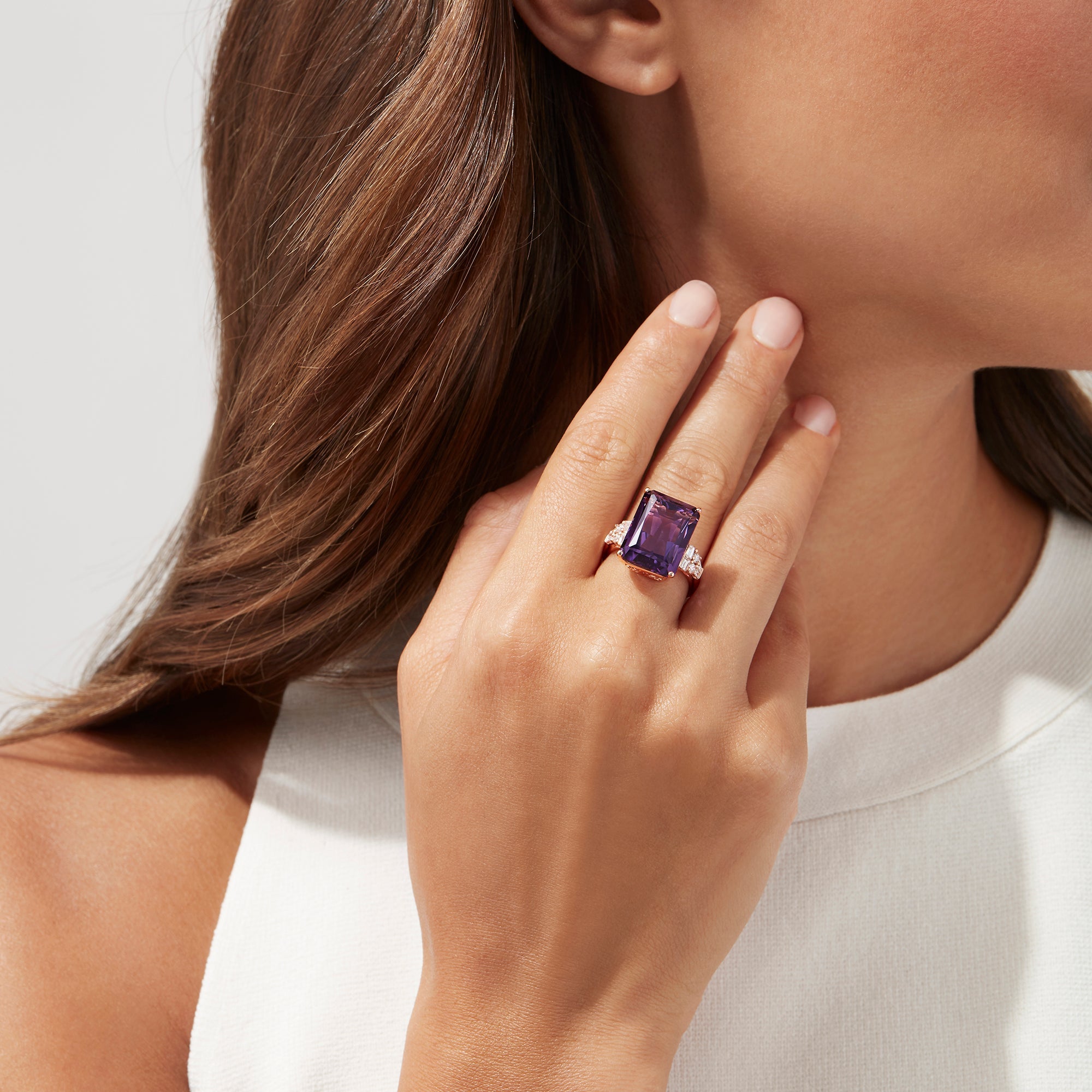 14K Rose Gold Amethyst and Diamond Cocktail Ring, 11.94 TCW