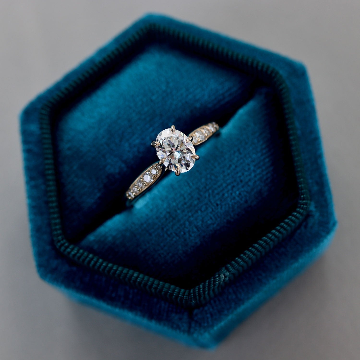 Cinderella Petal Cathedral Engagement Ring, Moissanite/Lab Diamond