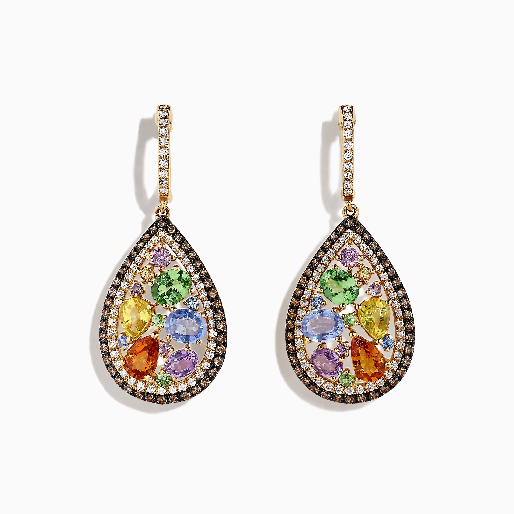 Watercolors 14K Yellow Gold Multi Sapphire & Diamond Earrings, 5.13 TCW