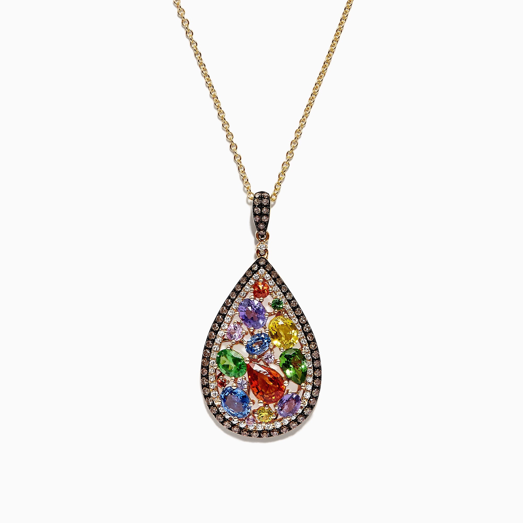 Watercolors 14K Yellow Gold Multi Sapphire & Diamond Pendant, 4.21 TCW