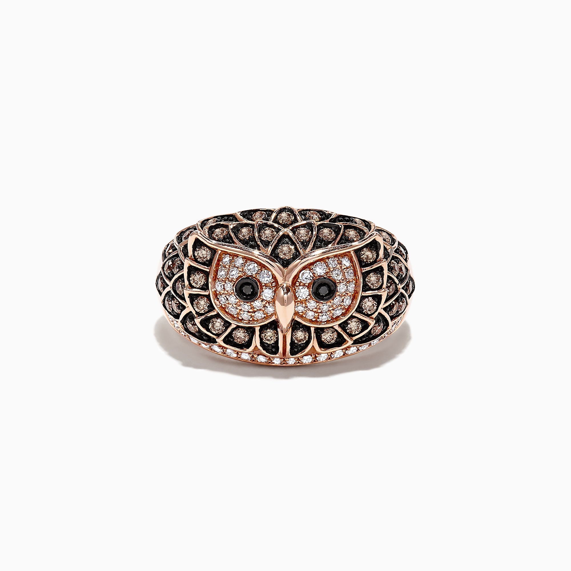 Safari 14K Rose Gold Diamond Owl Ring, 0.72 TCW