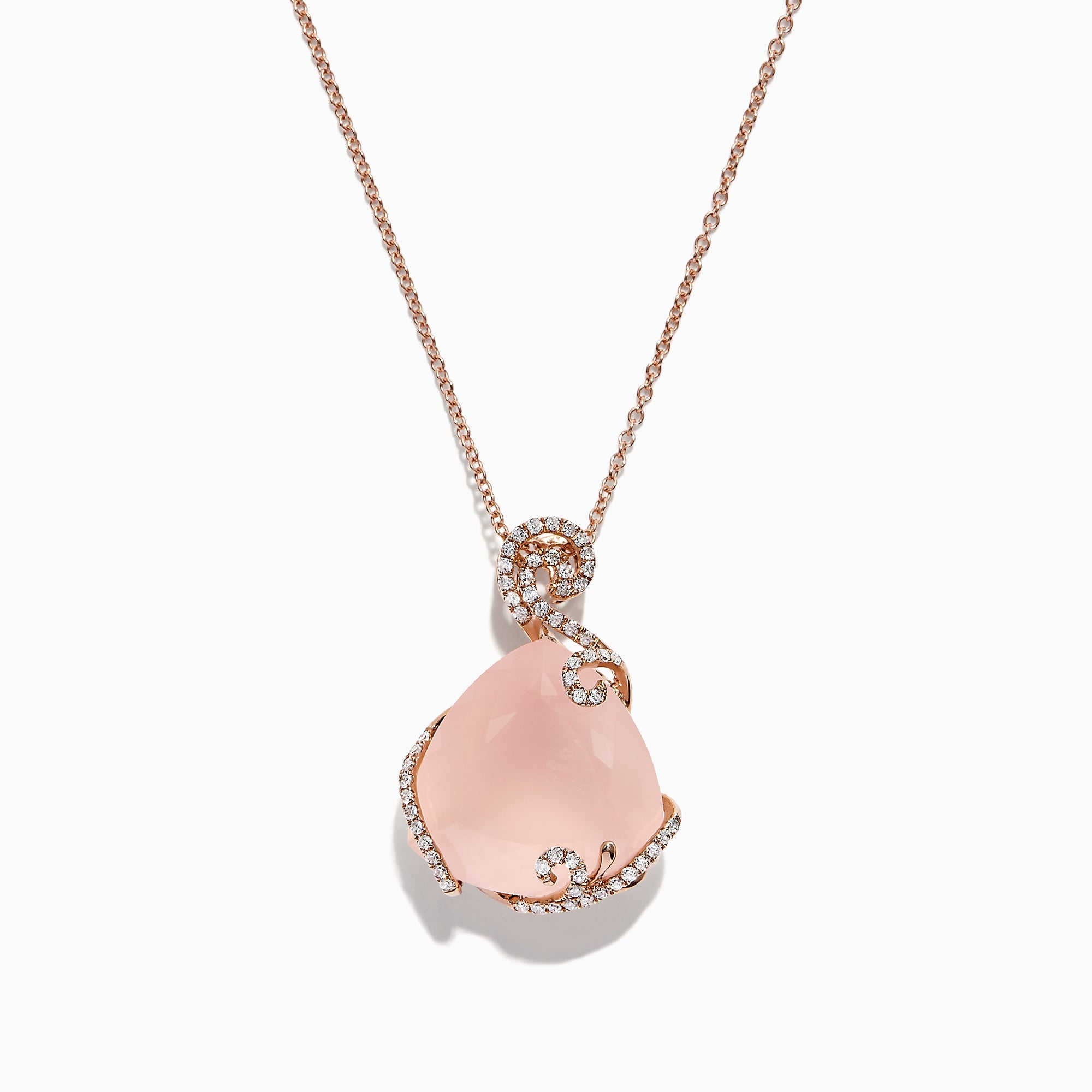 14K Rose Gold Rose Quartz and Diamond Pendant, 16.18 TCW